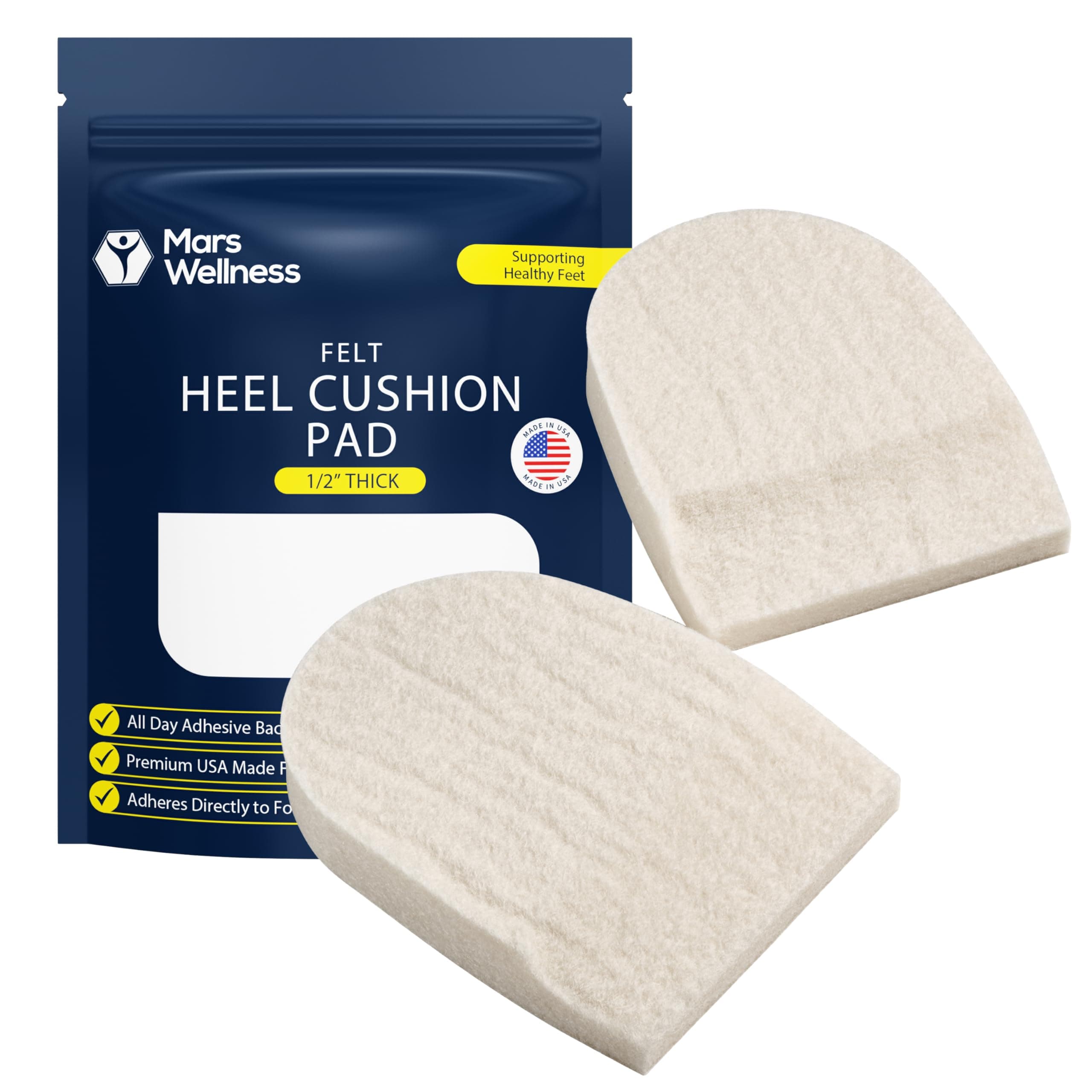 Felt Heel Cushion Pad 1/4" with Adhesive for Pain Relief - 2 Pairs