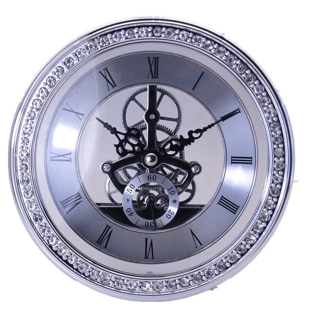 DEEWISH Movement, Transparent Skeleton Clock Inserts Recessed Quartz Clockwork Table Clock European Style Clock DIY (Diameter 148mm, Silver)