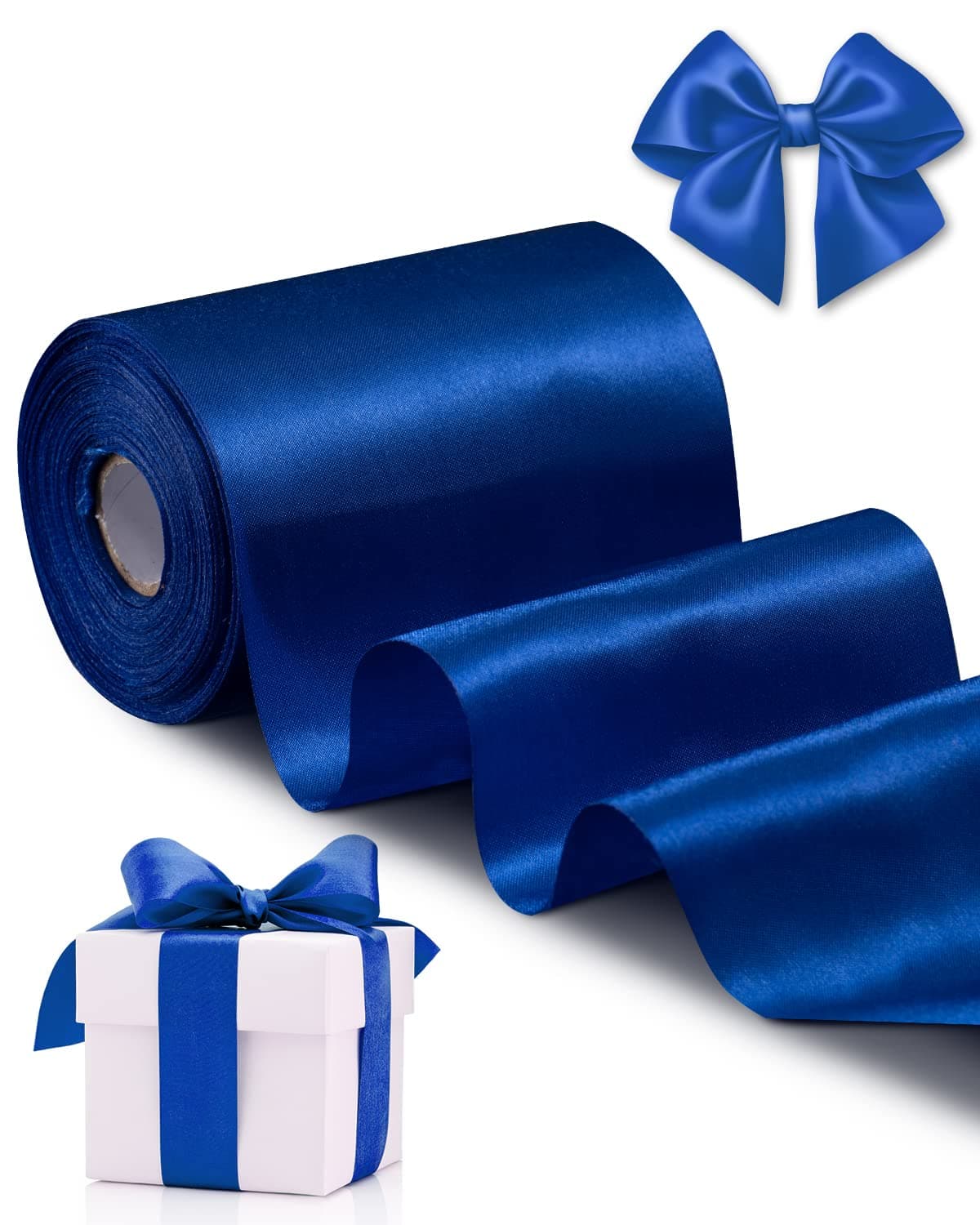 Blue Satin Ribbon 4 Inch x 22 yd Wide Thick Royal Blue Ribbon for A Grand Opening Business Ribbon Cuttings Ceremony Bow Wedding Chairs Pageant Sashes Christmas Festival Decor