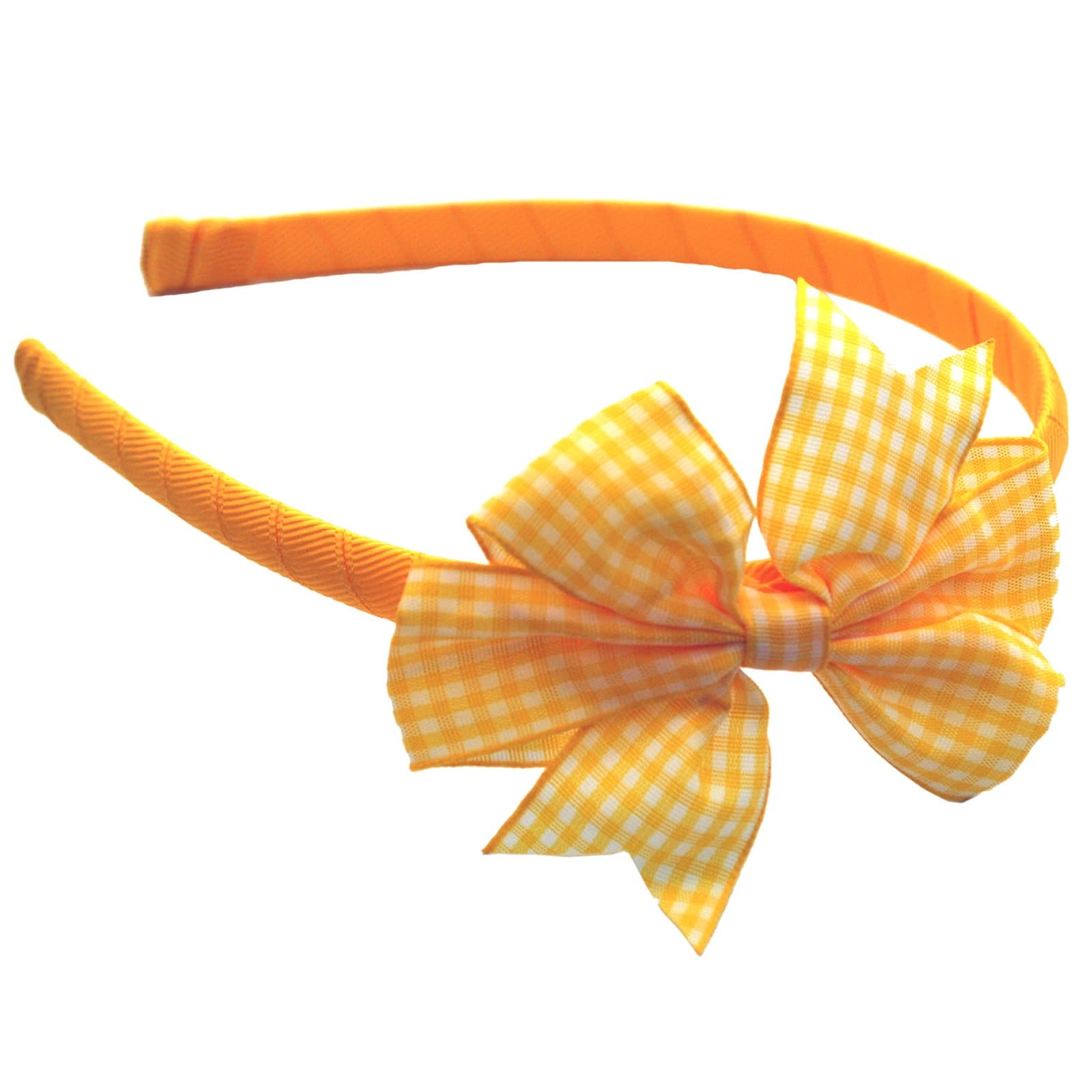 La Petite FilleHair Band Alice Head Band with Gingham Flat Bow School Uniform Accessories (Yellow & White)