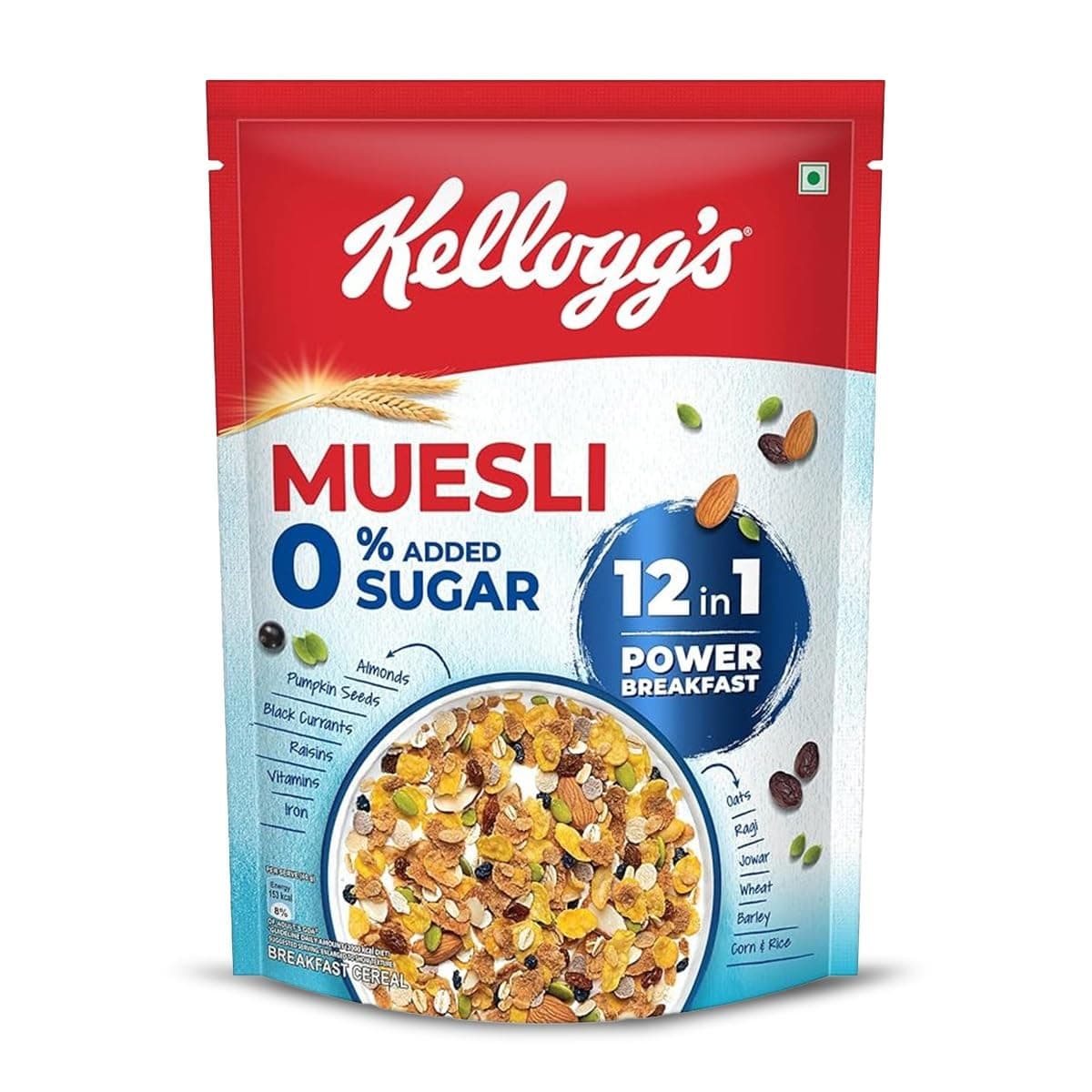 Kellogg's Muesli 0% Added Sugar | 12 In 1 Power Breakfast | 10g Protein Per Serve | No Maida| No Palm Oil | India's No 1 Muesli | 500g