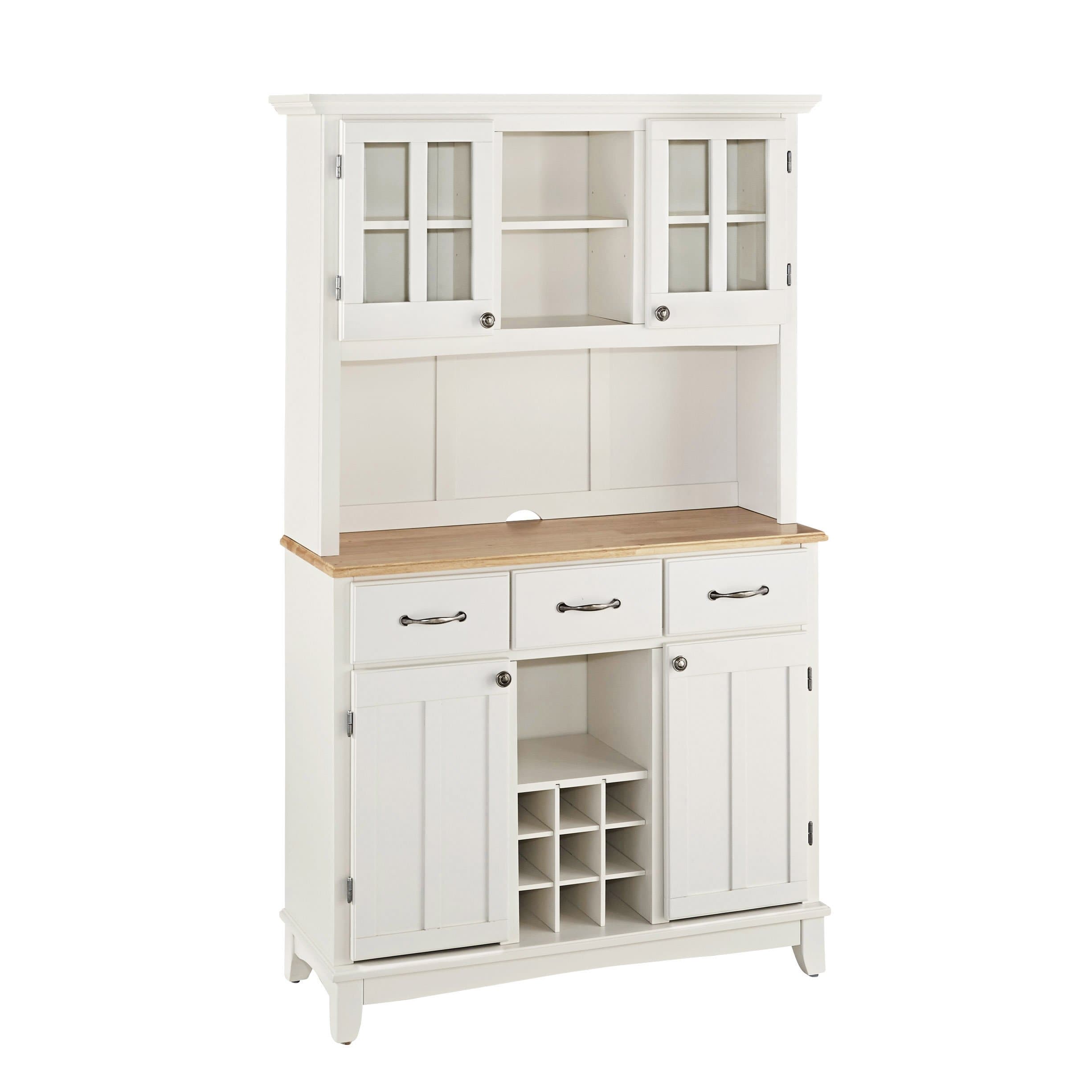 homestyles Buffets Off-White Server with Hutch and Natural Wood Top