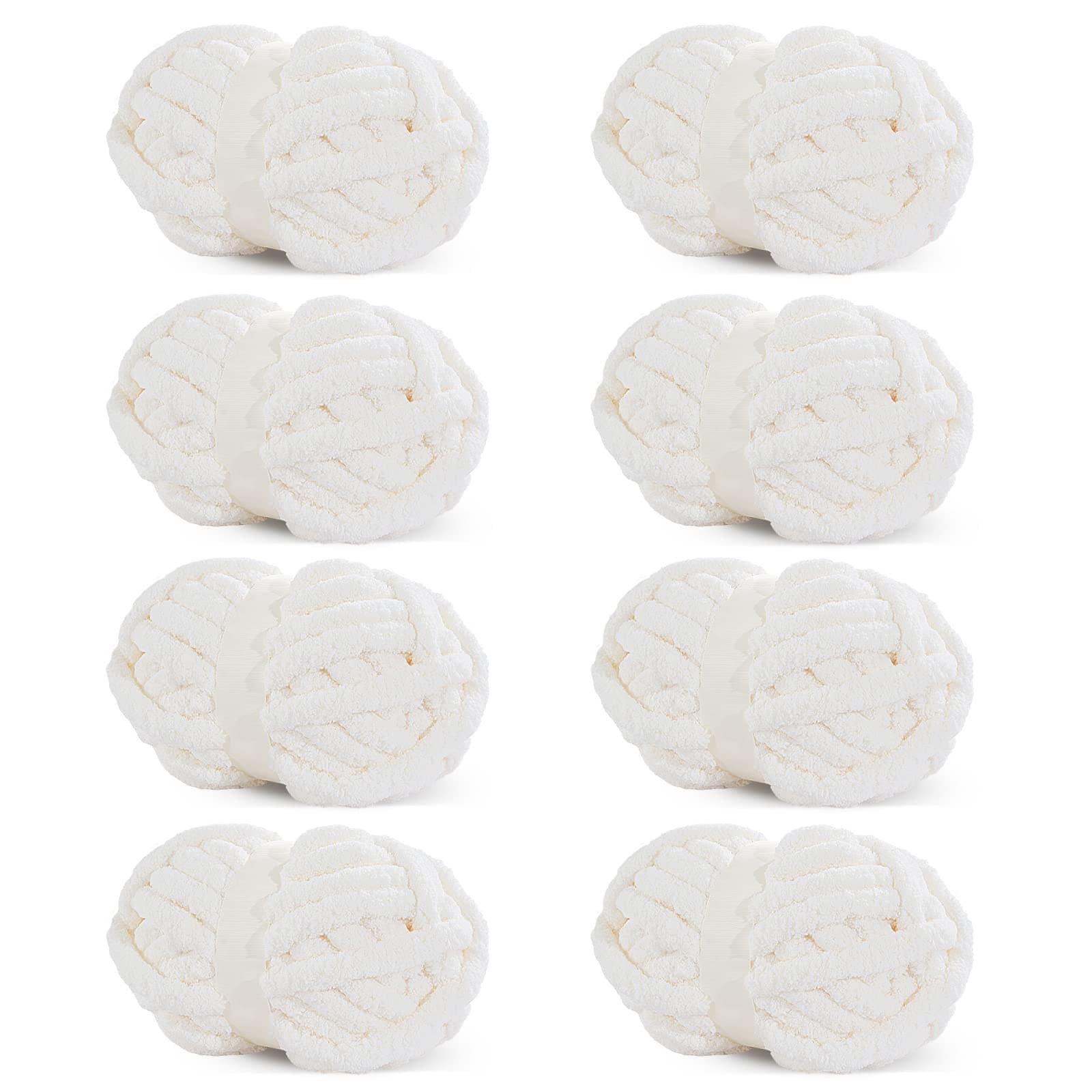 HOMBYS White Chunky Chenille Yarn for Crocheting, Bulky Thick Fluffy Yarn for Knitting,Super Bulky Chunky Yarn for Hand Knitting Blanket, Soft Plush Yarn, 8 Jumbo Pack (27 yds,8 oz Each Skein)