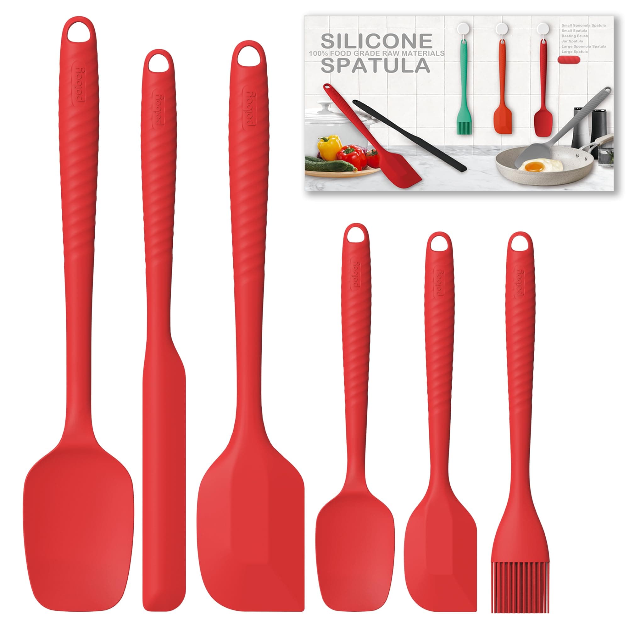 Permanent Warranty Silicone Spatula Set of 6 Heat Resistant 600 Food Scraper for Baking Cooking Mixing Scraping Nonstick Cookware Kitchen Utensils (Red)
