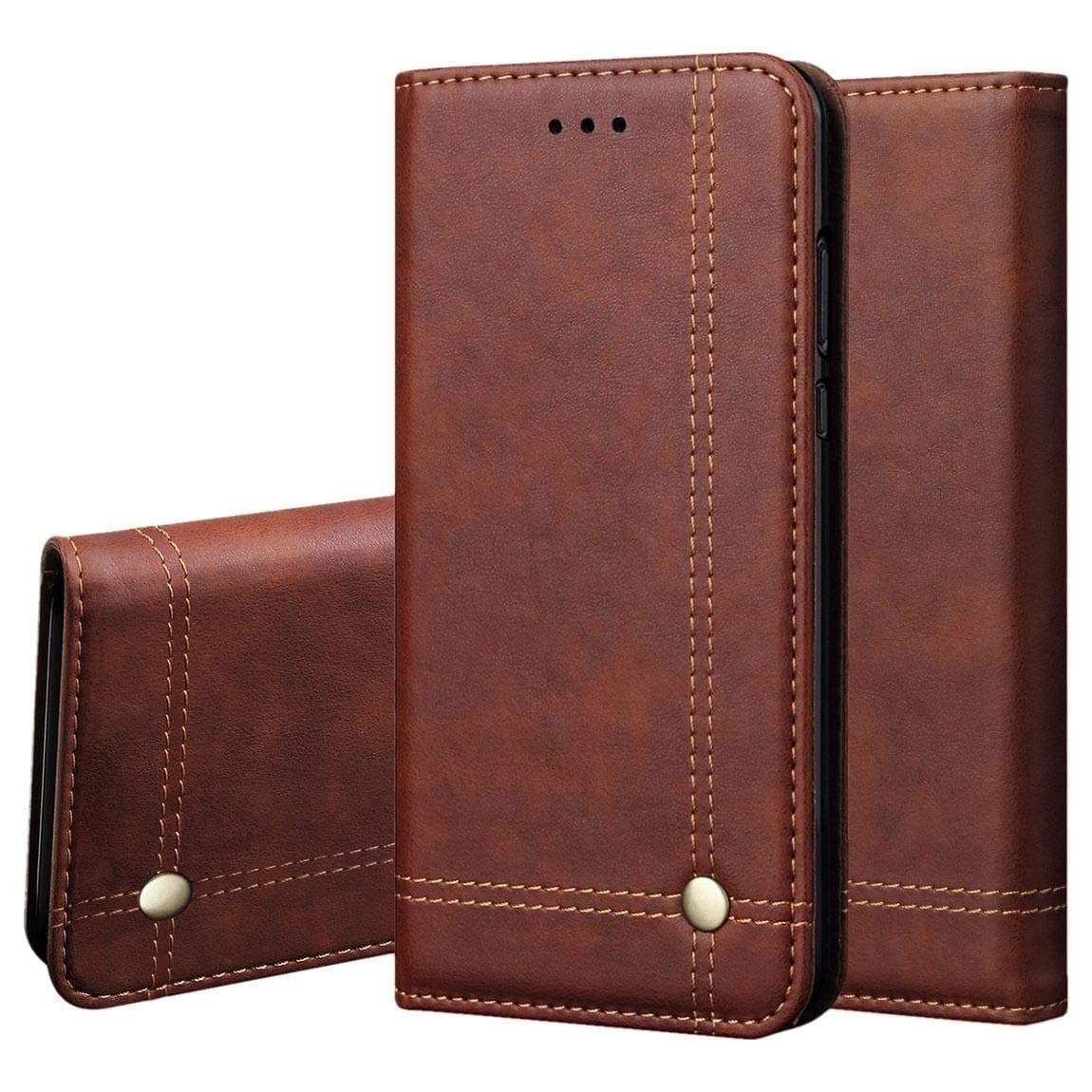 Pirum Magnetic Flip Cover Compatible with Samsung Galaxy Note10 / Note 10 Leather Case Wallet Slim Book Cover with Card Slots Cash Pocket Stand Holder - Brown