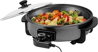 11.5-Inch Electric Skillet & Frying Pan, 1400W Nonstick Cooking Pan with Adjustable Temperature Control, Tempered Glass Lid with Steam Vent, Cool-Touch Handles, Easy-Clean Black SK11112B