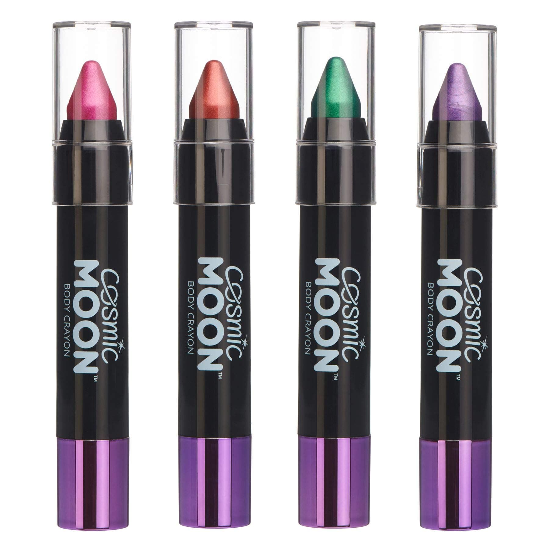 Cosmic MoonMetallic Face Paint Stick / Body Crayon makeup for the Face & Body - 0.12oz - Easily create metallic designs like a pro! - Set of 4 colours - Includes: Pink, Red, Green, Purple