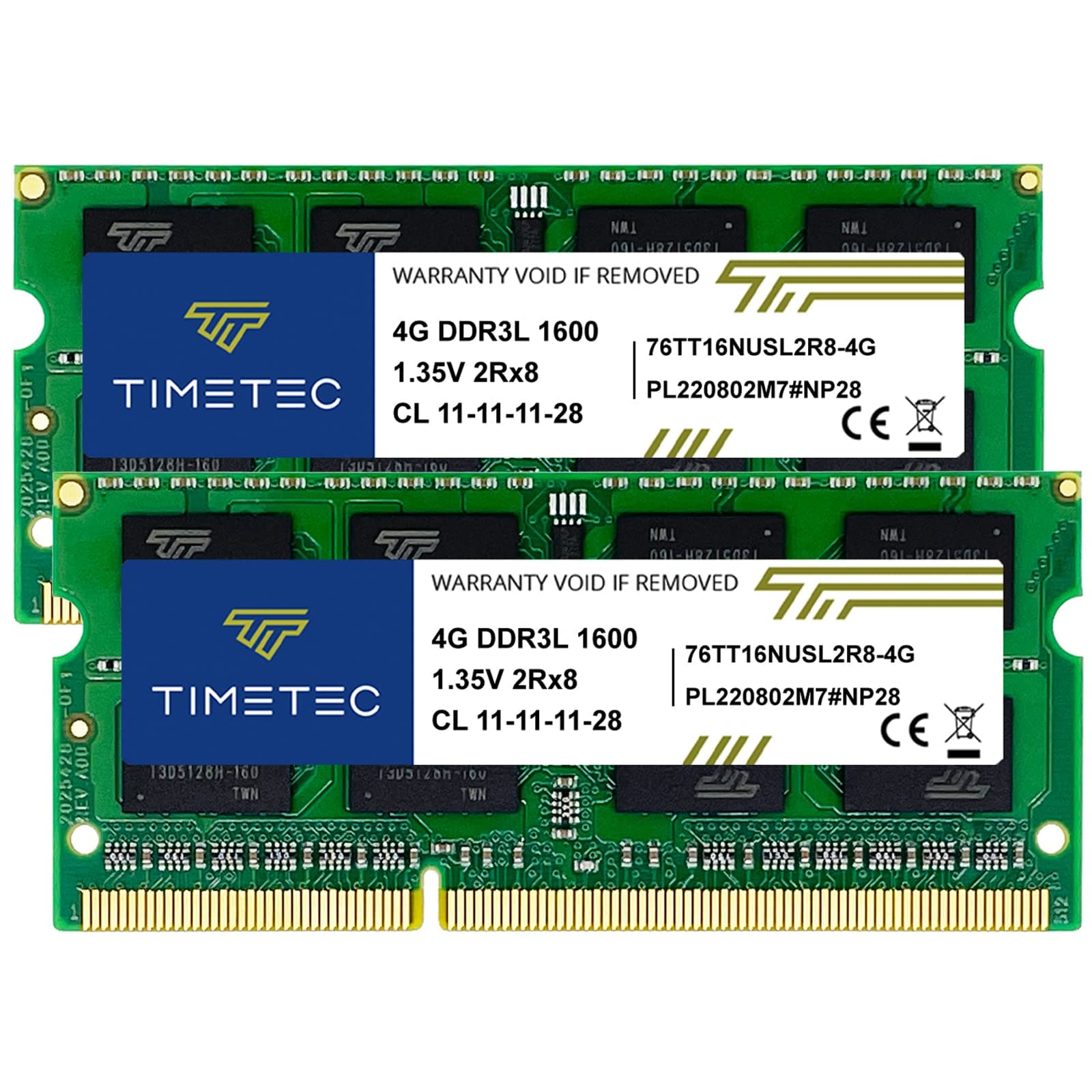 8GB KIT(2x4GB) DDR3L / DDR3 1600MHz PC3L-12800 / PC3-12800 Non-ECC Unbuffered 1.35V / 1.5V CL11 1Rx8 Single Rank 204 Pin SODIMM Laptop Notebook PC Computer Memory RAM Module Upgrade
