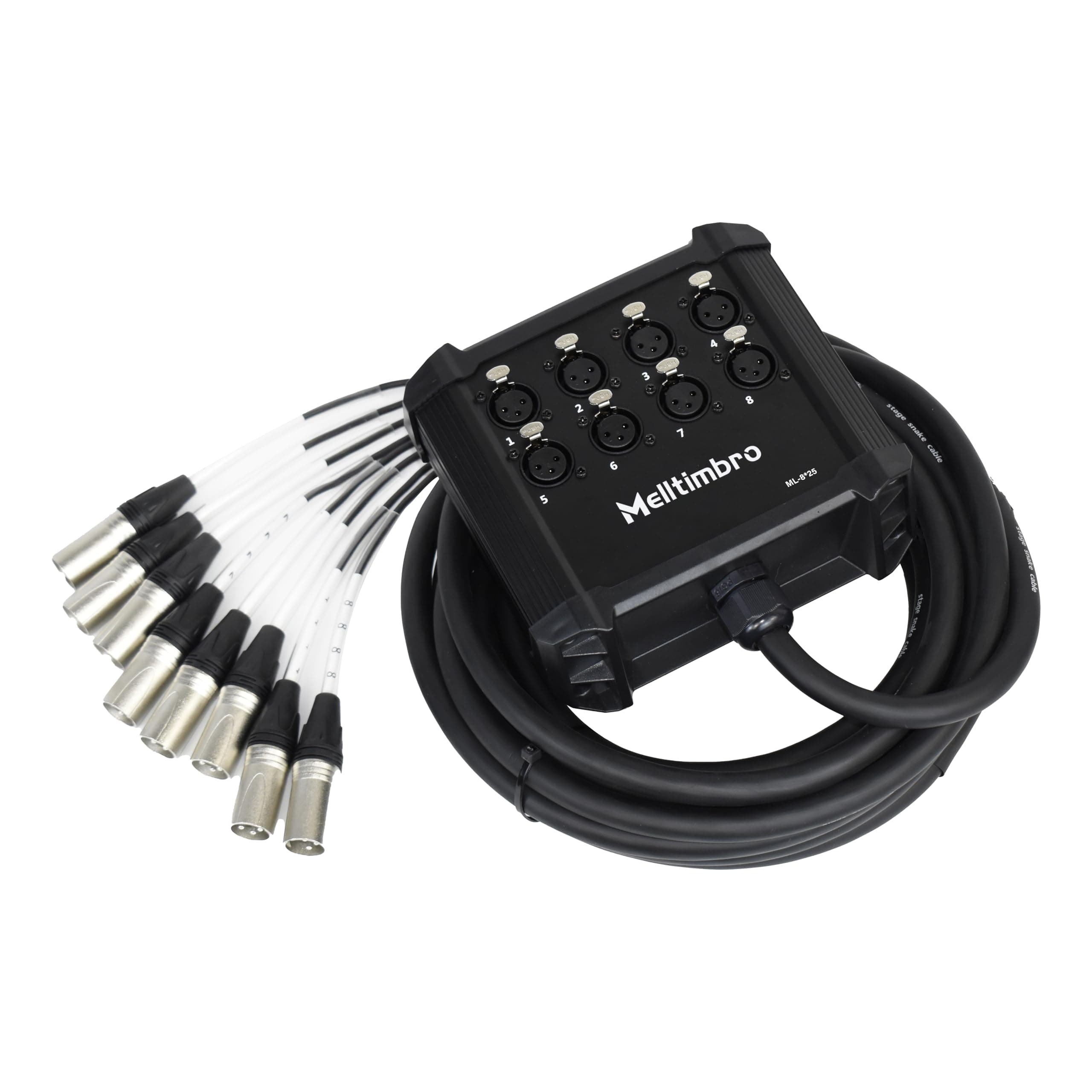 Speakers Low Profile XLR Send Circuit Board Snake Cable, XLR Splitter Cable, Small Footprint XLR Box Snake for Live, Recording, Stage, Studio, 8 Channel 25 Feet Long