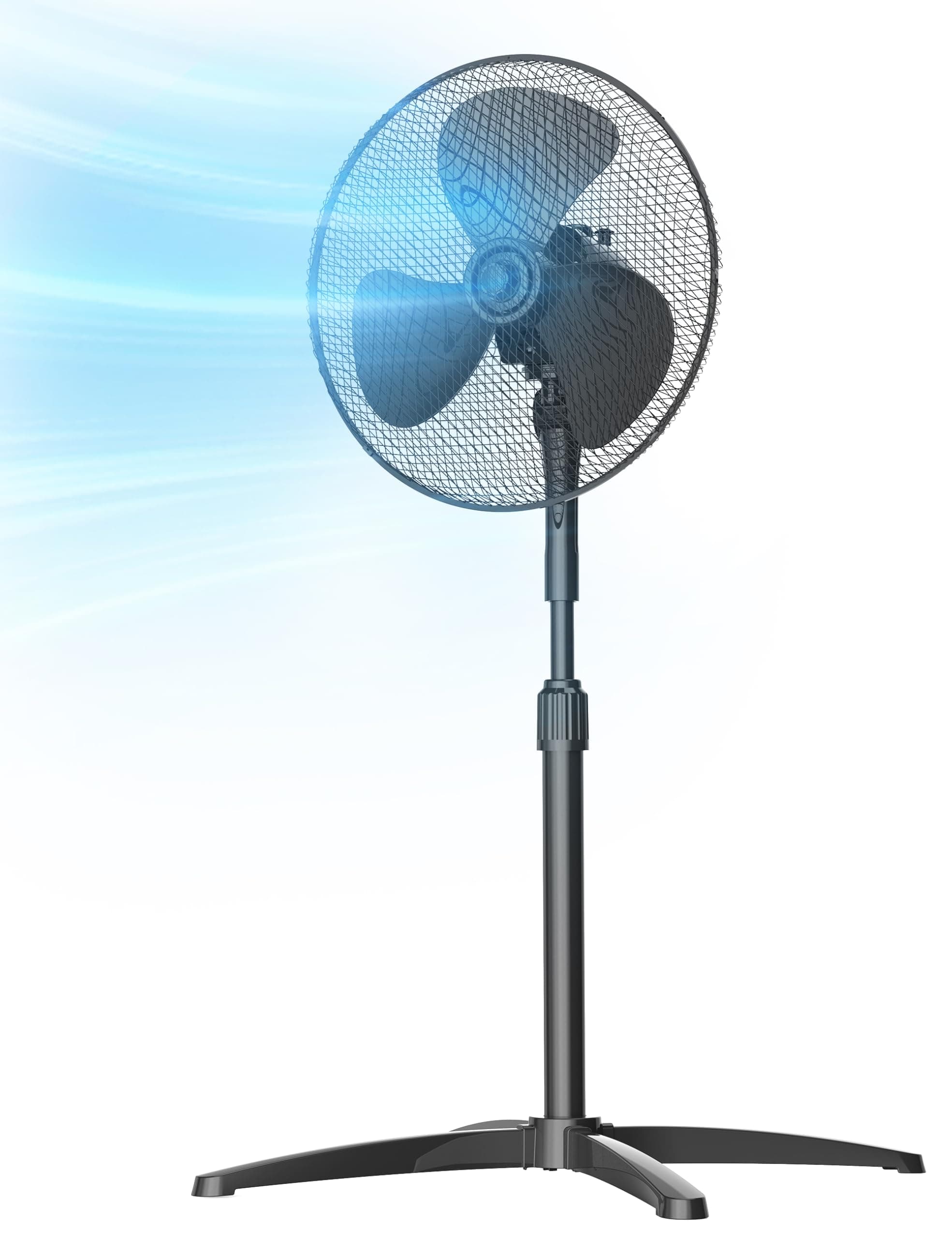 Midea MPF25MBUK 40W Pedestal Fan, 3 Speed Settings, 90° Oscillation, Adjustable Height Stand Fan, Powerful Airflow and Quiet Operation, Ideal For Home & Office, Black