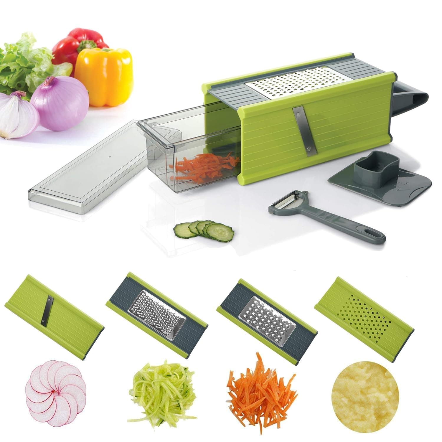 Handheld Box Grater Onion Food Vegetable Chopper Slicer Potato Tomato Grater /Safe Stainless Steel 4 Sided Kitchen Hand Graters/5 in 1 Storage Container