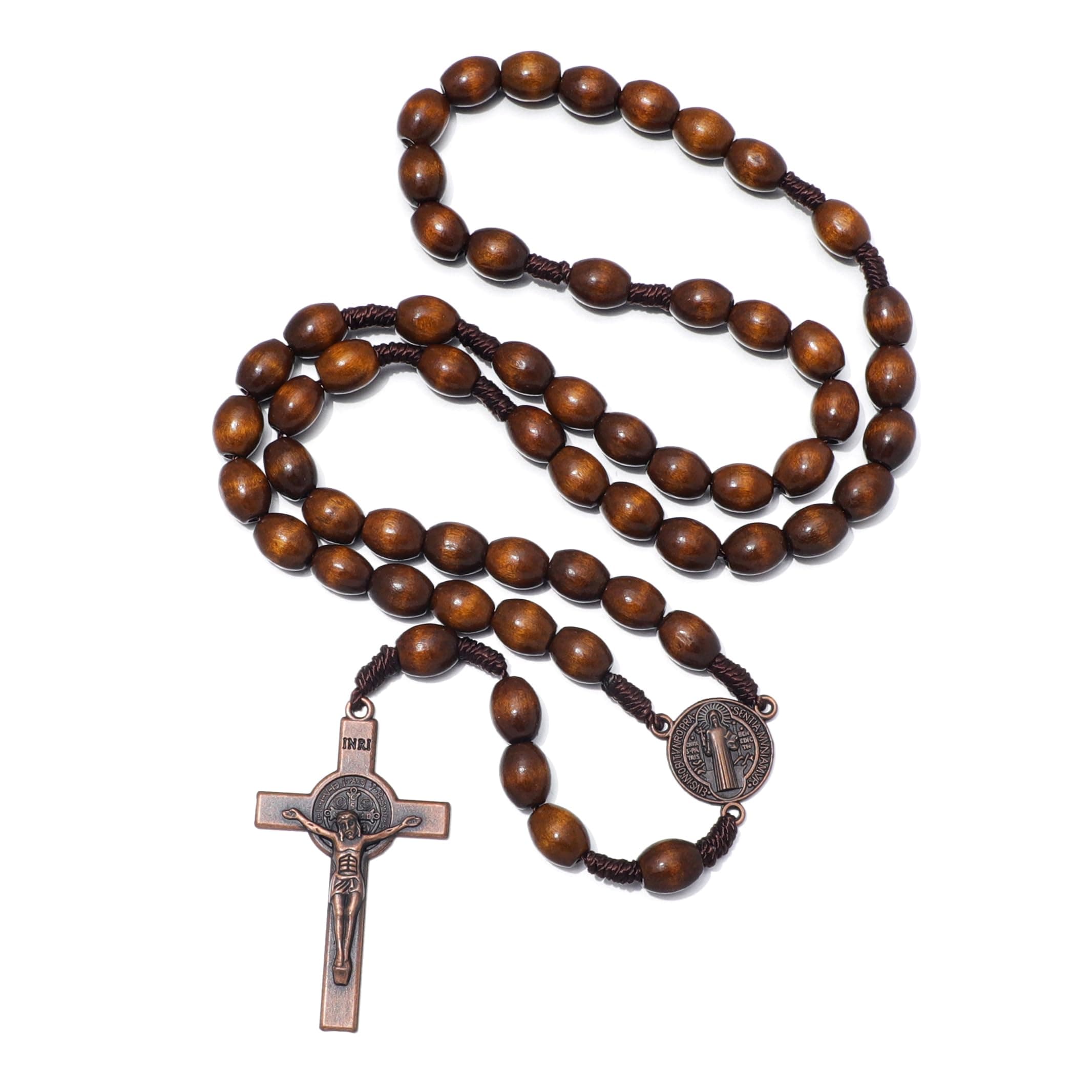 KOMI Handmade Wooden Catholic Rosaries, Rosary Beads Necklace From Bethlehem Wood Christian Prayer Holy Soil Medal & Metal Cross For Catholic Or Christian Gift
