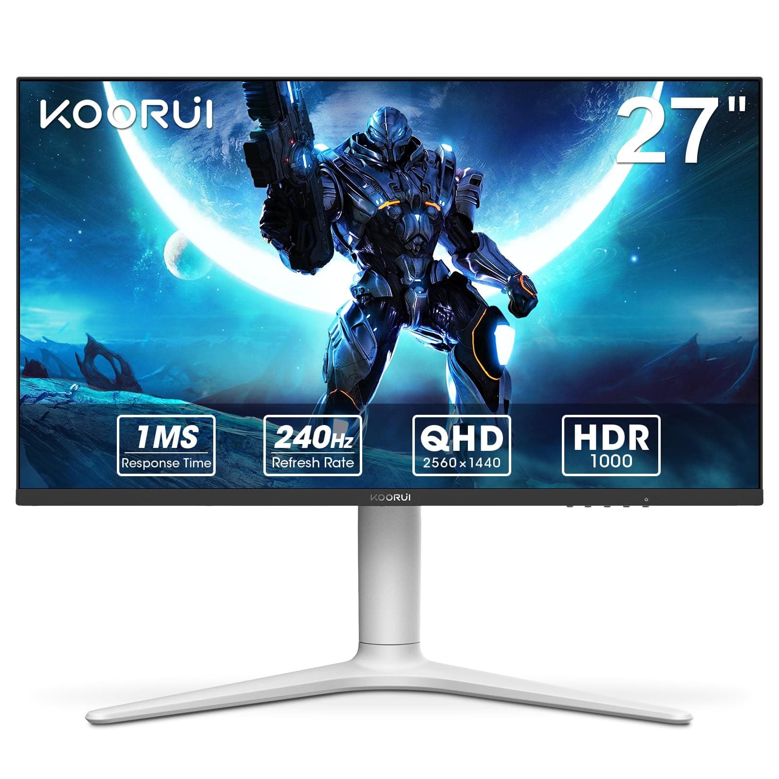 KOORUI Gaming monitor 27 inches, PC screen QHD (2560 x 1440 p), 240Hz, VA Mini LED, 1 ms, Adaptive Sync, 2 x HDMI 2.0 & DPort 1.4, HDR 1000, DCI-P3 95%, VESA 75 x 75 mm, Eye Care, Height Adjustable