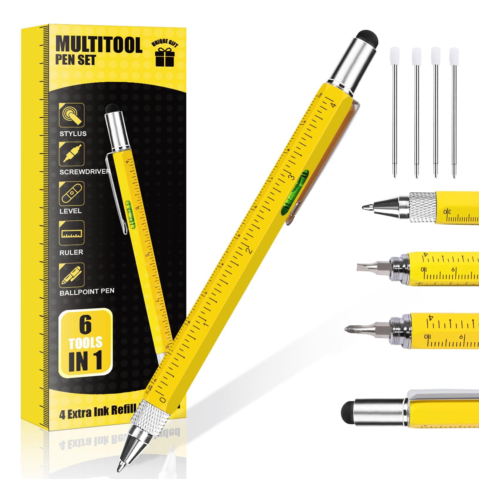 Pen Gifts for Men, Cool Gadgets 6 in 1 Multitool Pen, Stocking Stuffers for Men Women, Useful Gadgets Gift for Him Dad Husband Women on Christmas, Valentine's Day, Father's Day, Birthday