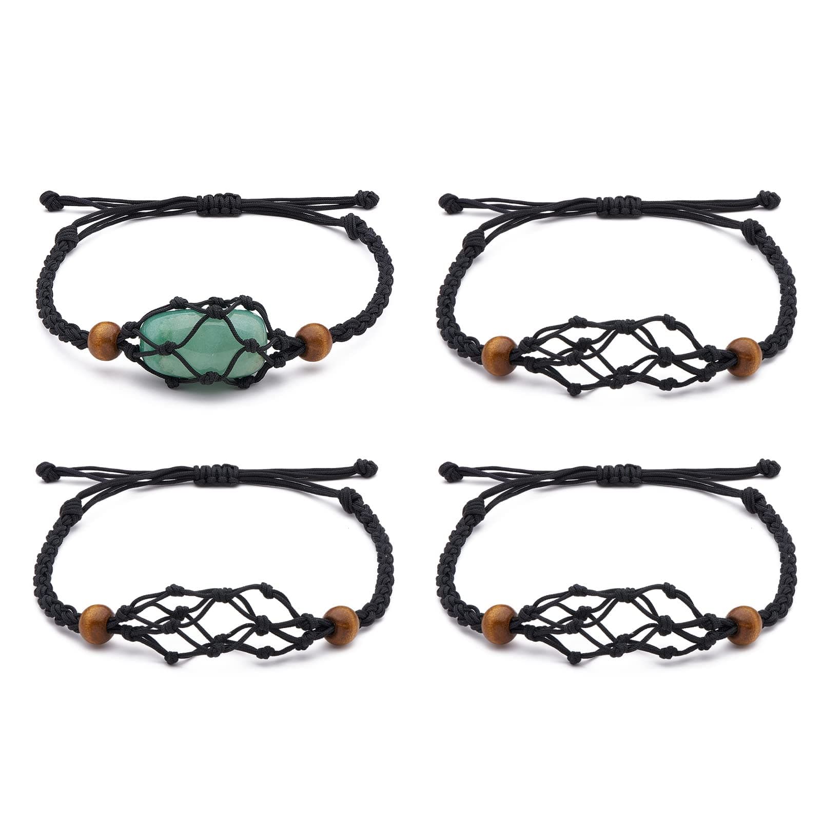 4 Pcs Cord Stone Bracelet, Bracelet Empty Stone Holder, Adjustable Friendship Braided Bracelet, for Women Girls Jewellery Making Friendship Favors, 1-7/8~3-1/2 inch(4.7~8.8cm)