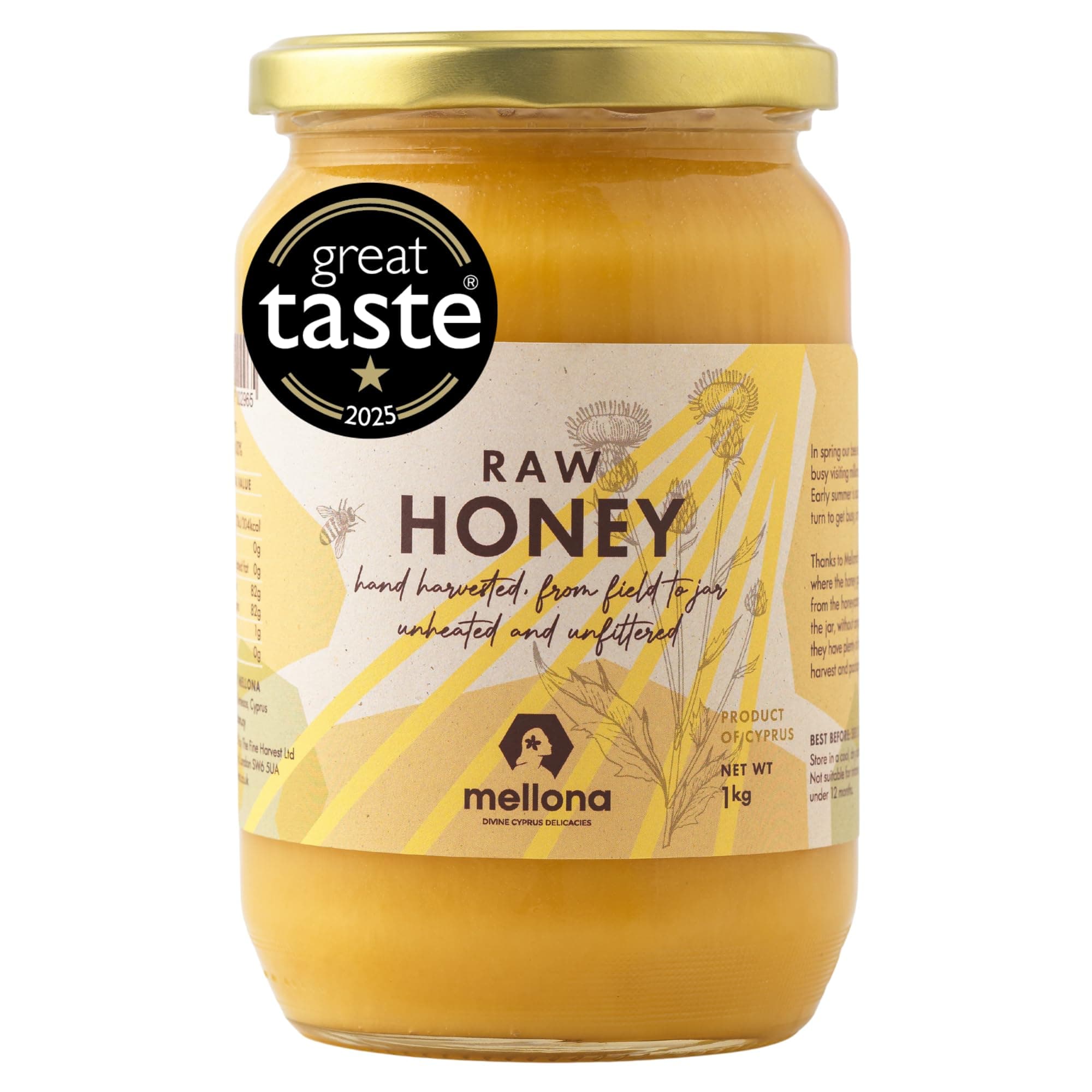 Mellona 100% Raw Honey Unfiltered, Natural Creamy Golden Honey Raw Unprocessed, Unheated & Unfiltered(1KG)