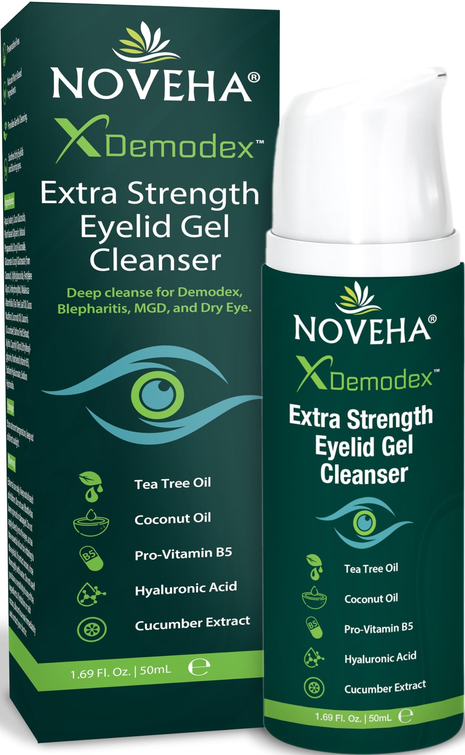 Demodex Extra Strength Eyelid Gel Cleanser - for Demodex, MGD and Dry Eye with Pro-Vitamin B5, Tea Tree Oil, and Hyaluronic Acid - Gentle Cleansing, Soothes Itchy Eyelid - 50mL (1 Pack)