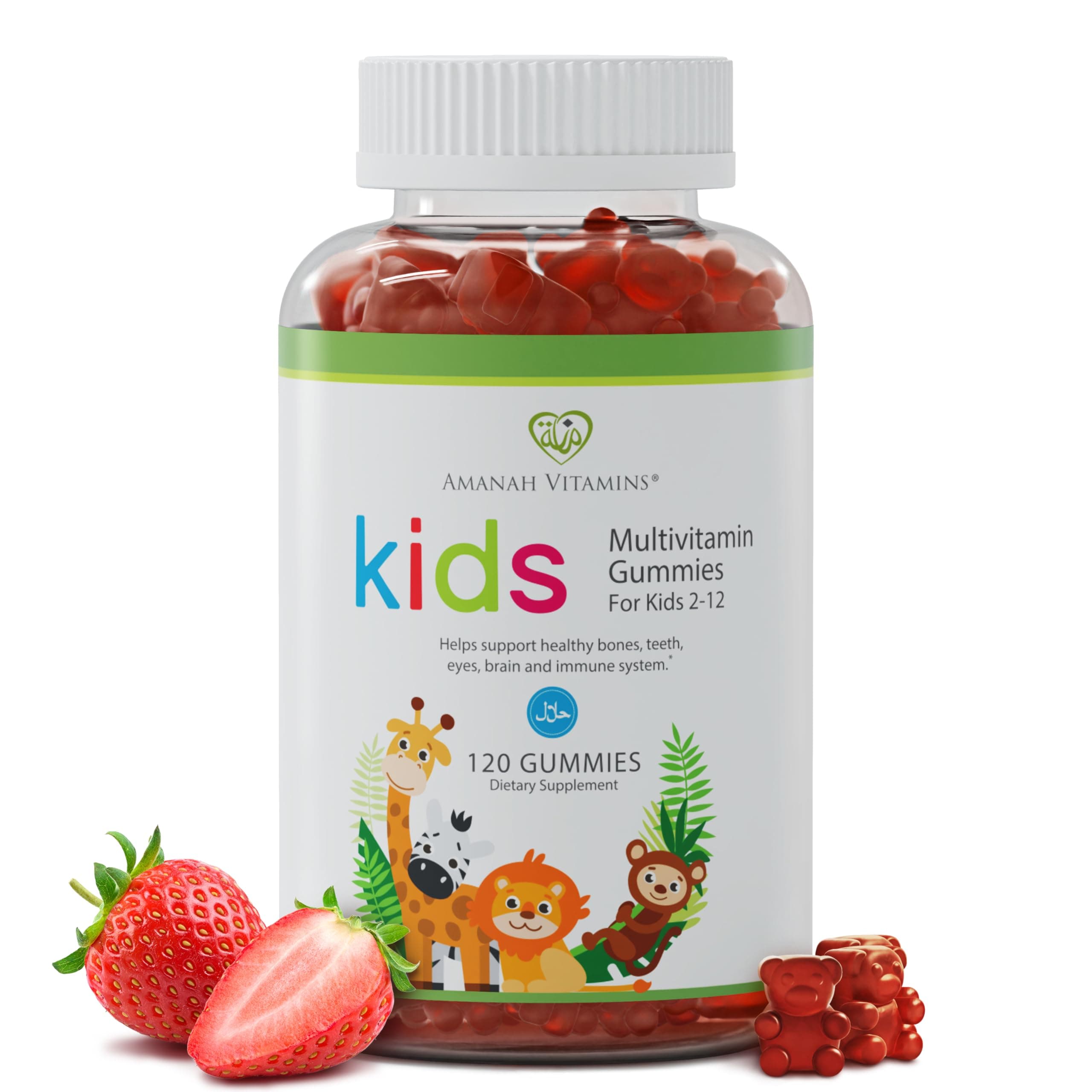 Halal Multivitamin Gummies for Kids: Vitamin C, D3, and Zinc for Immunity, B6 B12 for Energy. Gluten Free Halal Gummies, 120 Count Gummy Vitamins for Kids