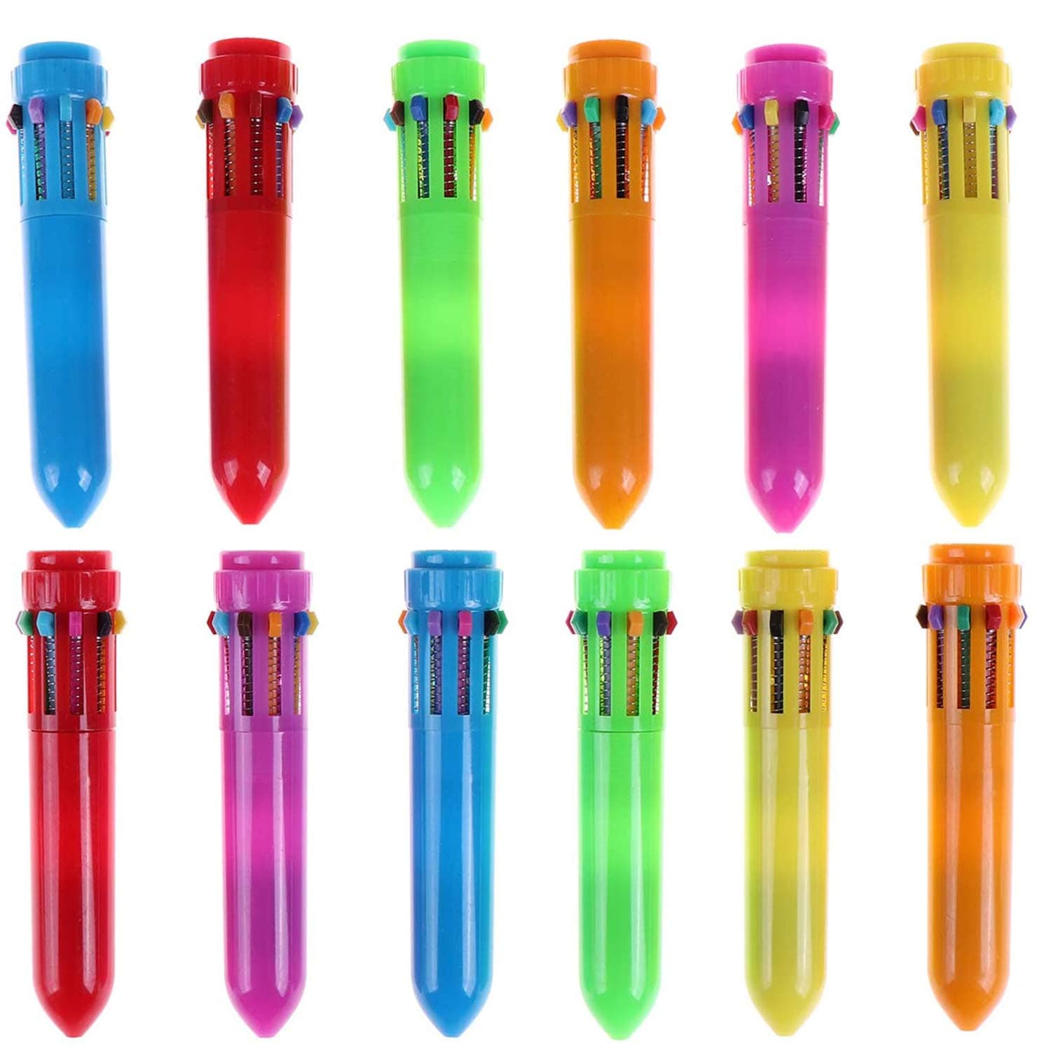 30 Packs Neon 10-in-1 Mini Shuttle Pens Plastic Retractable Ballpoint Pens for Kids Students Gift Office School Supplies,6 Colors