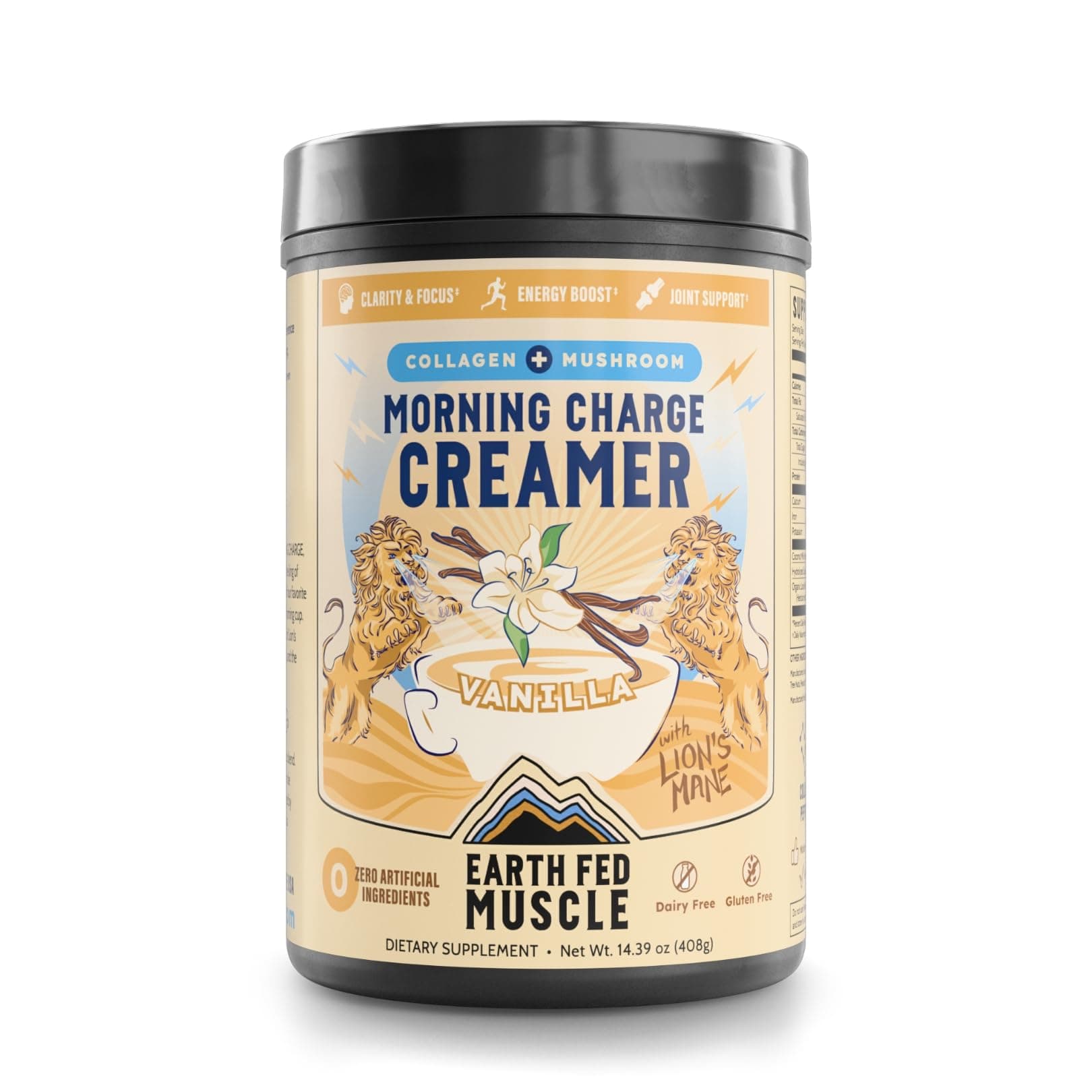 Morning Charge Protein Coffee Creamer with Collagen & Lion’s Mane – Organic Coffee Creamer with Adaptogenic Mushrooms – Dairy-Free, Soy-Free, Gluten-Free – 24 Serving