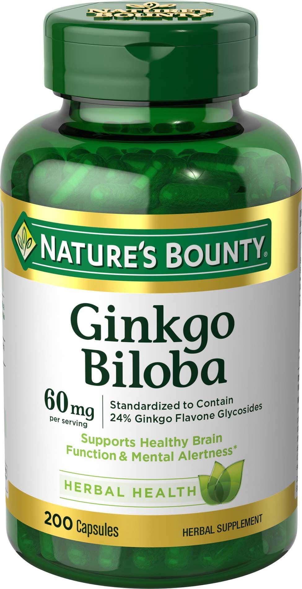 Ginkgo Biloba, Supports Healthy Brain Function, Herbal Supplement, 60 Mg, 200 Capsules