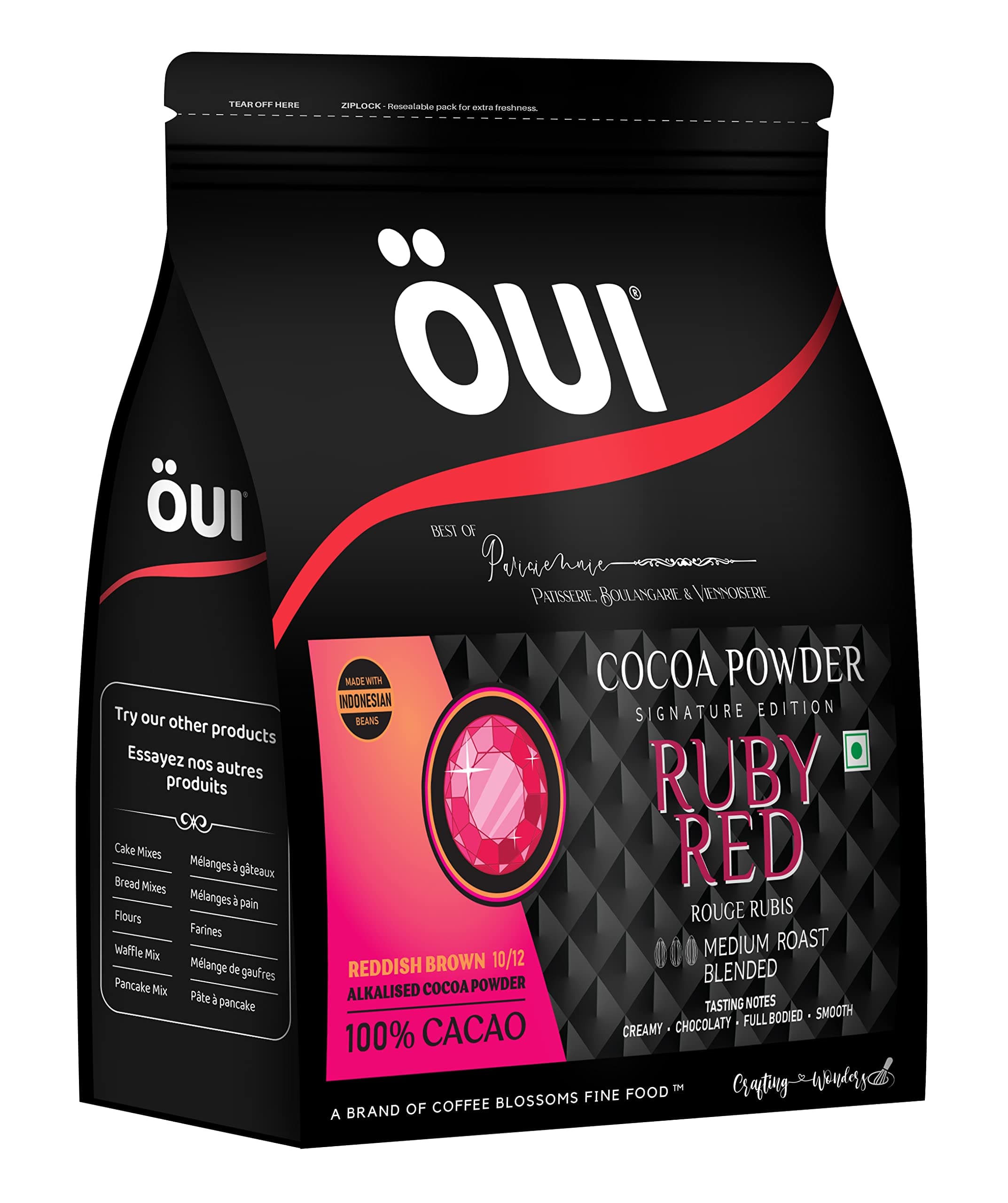 OUI Signature Edition Ruby Red Cocoa Powder I 100% Cocoa I Dutched I Vegan I Gluten Free | Dairy Free | Lightly Alkalised Cocoa Powder | Resealable Zip Pouch | 1kg