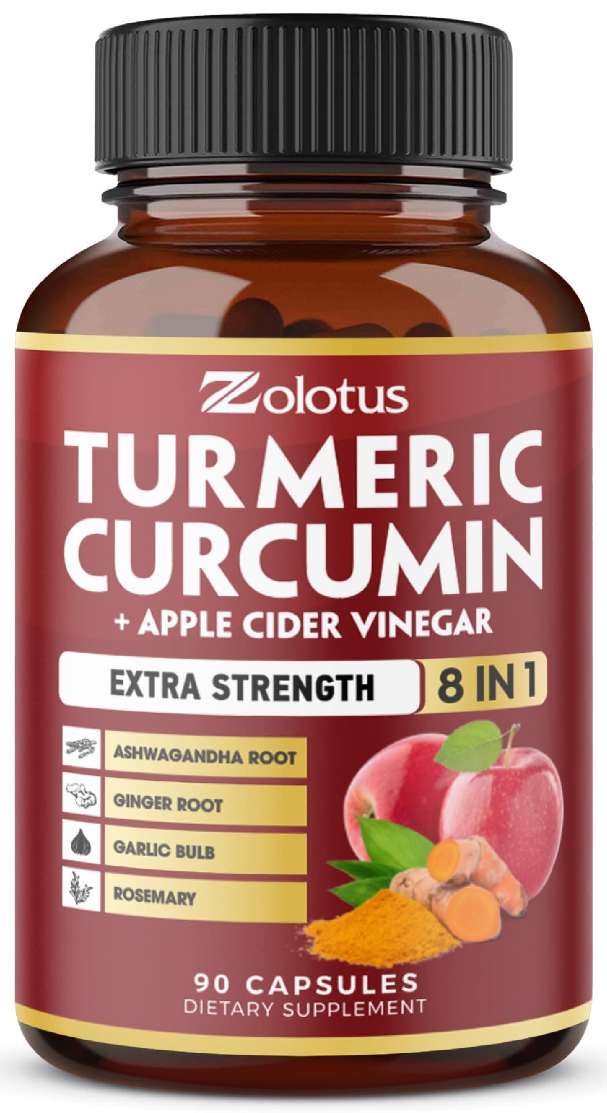8 in 1 Turmeric Curcumin + Apple Cider Vinegar Capsules, 3 Month Supply with Ashwagandha, Ginger, Garlic Bulb, 95% Standardized Curcuminoids, Joint & Absorption Support