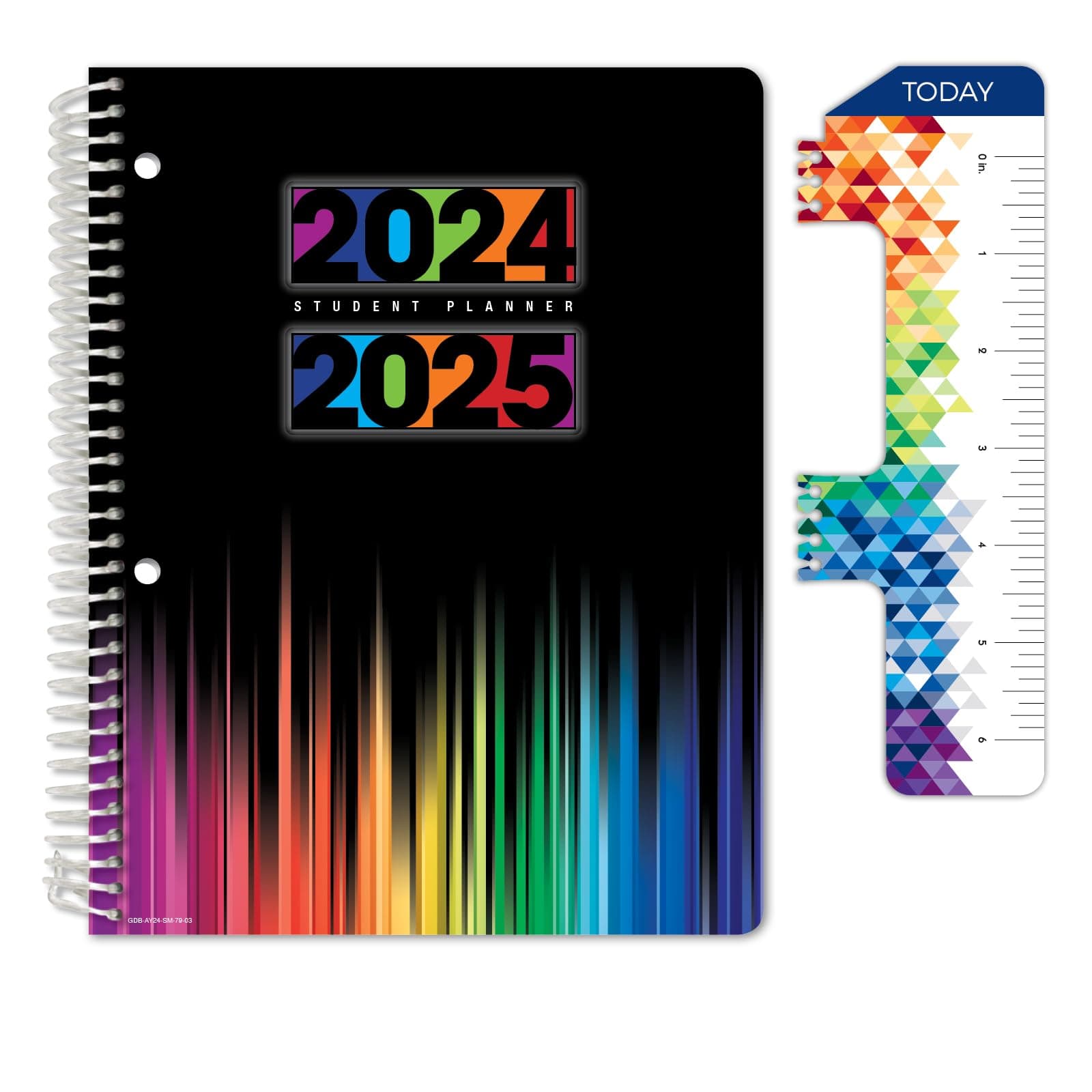 Global Datebooks Dated Middle School or High School Student Planner for Academic Year 2024-2025 includes Ruler/Bookmark and Planning Stickers (Matrix Style - 7"x9" - Black Colors)