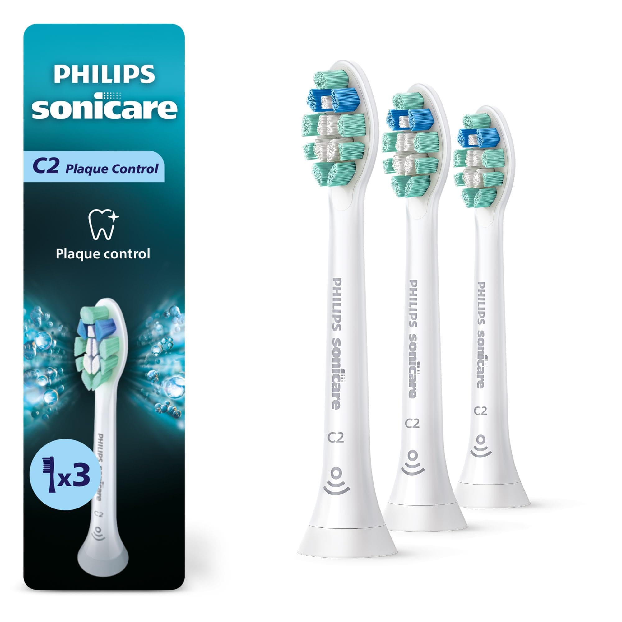 Philips Sonicare Genuine C2 Optimal Plaque Control Toothbrush Heads, 3 Brush Heads, White, HX9023/65