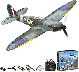 RC Plane, 4 Channel Remote Control Airplane Fighter Spitfire RTF with Aileron, Gyro, Aerobatics & 3 Modes Easy to Fly, Hobby Radio Controlled Aircraft for Beginners & Adults (Blue)