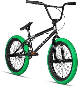 Syzygy 20 Inch Freestyle BMX Bike Bicycles for Ages Over 6 Years Old Teen Beginner and Adult Riders, Bright Black with Green Tires