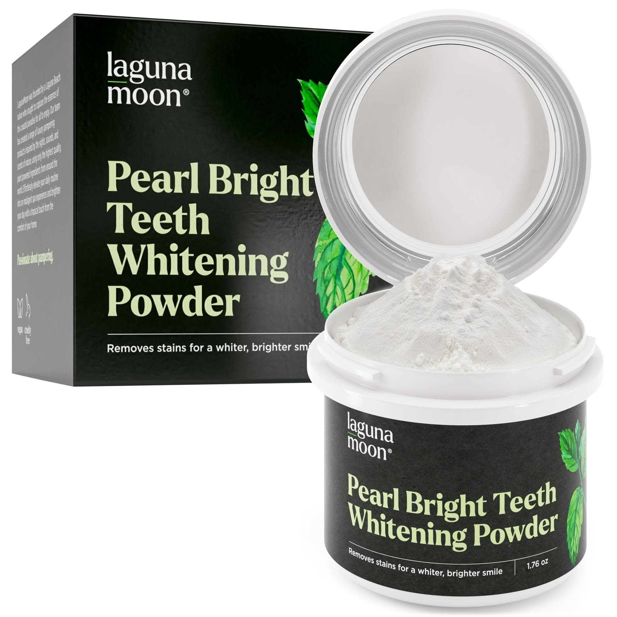Lagunamoon Teeth Whitening Powder, 50g Bright Pearl Spearmint Flavor - Natural Teeth Whitening, Polish, Stain Remover - Alternative to Toothpaste, Tooth Powder for Sensitive Teeth