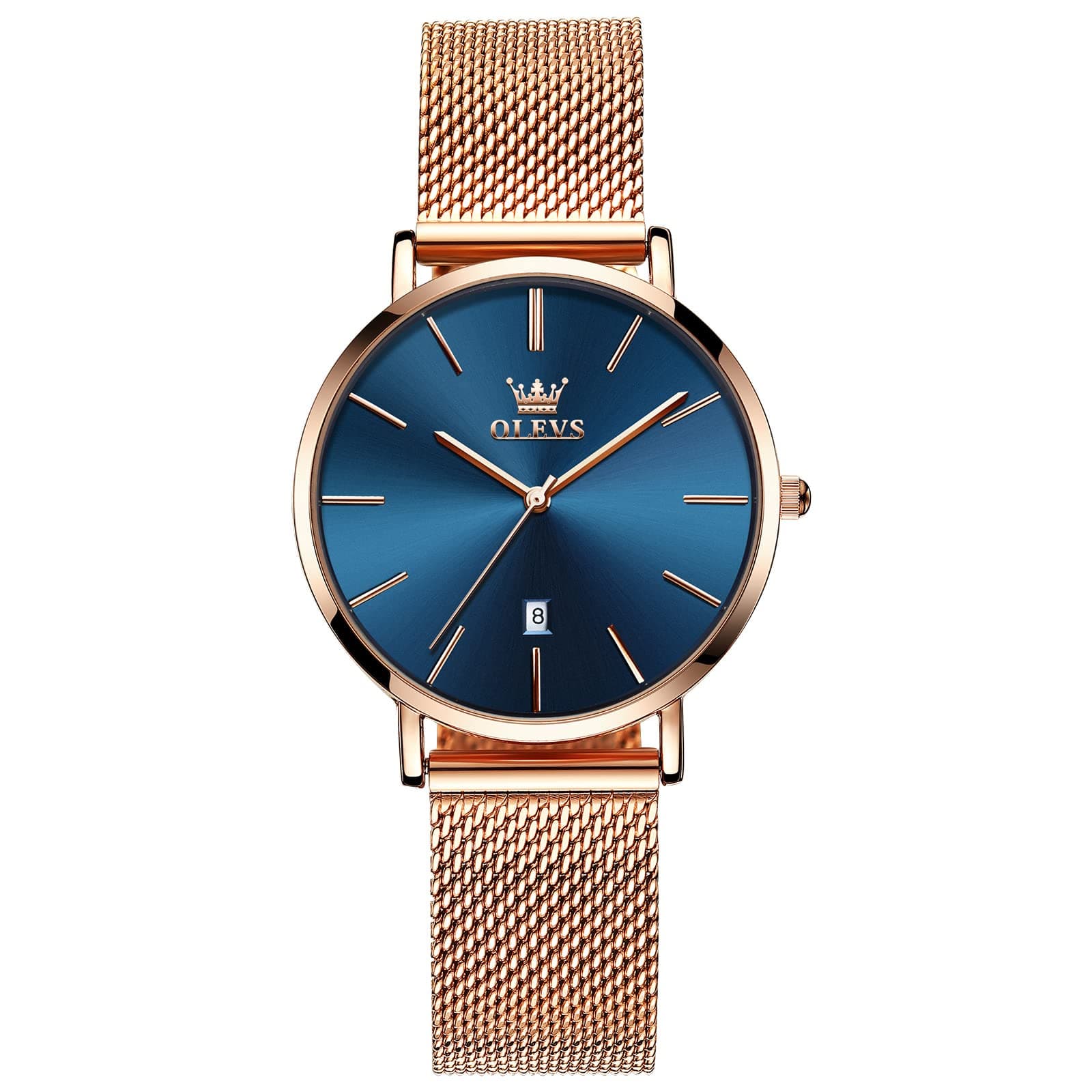 Women's Mesh Bracelet Watch, Elegant Large Face Three Hand Analog Quartz Womens Wristwatch, Pretty Slim Date Display Waterproof Ladies Watches for Small Wrists
