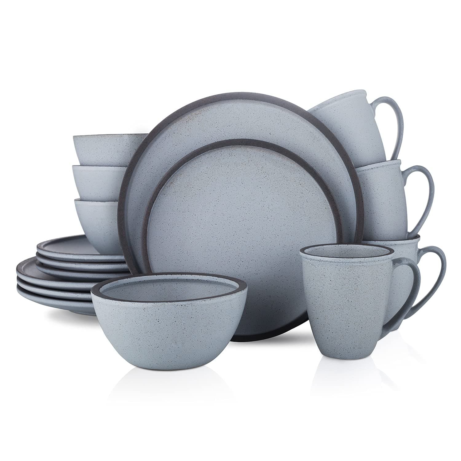 Stone Lain Tina Rustic Stoneware Reactive Glaze Dinnerware Set, Service for 4, Blue and Grey, 16 Piece