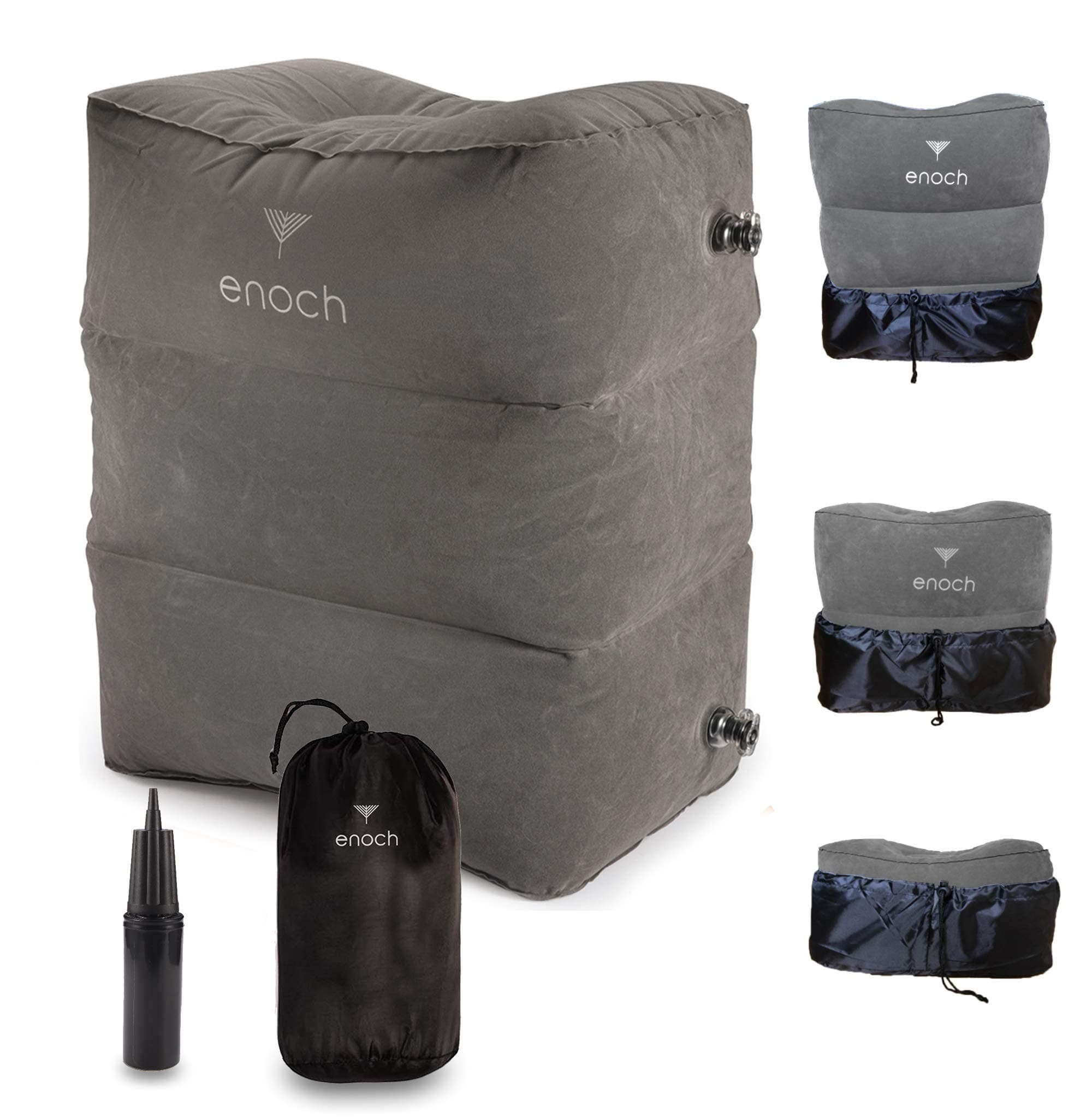 Enoch Inflatable Travel Footrest Pillow with Air Pump, Inflatable Ottoman Foot Rest on Airplanes, Cars, Trains, Office, Travel Bed for Kid | Adjustable Height, Travel Gadgets and Accessories.