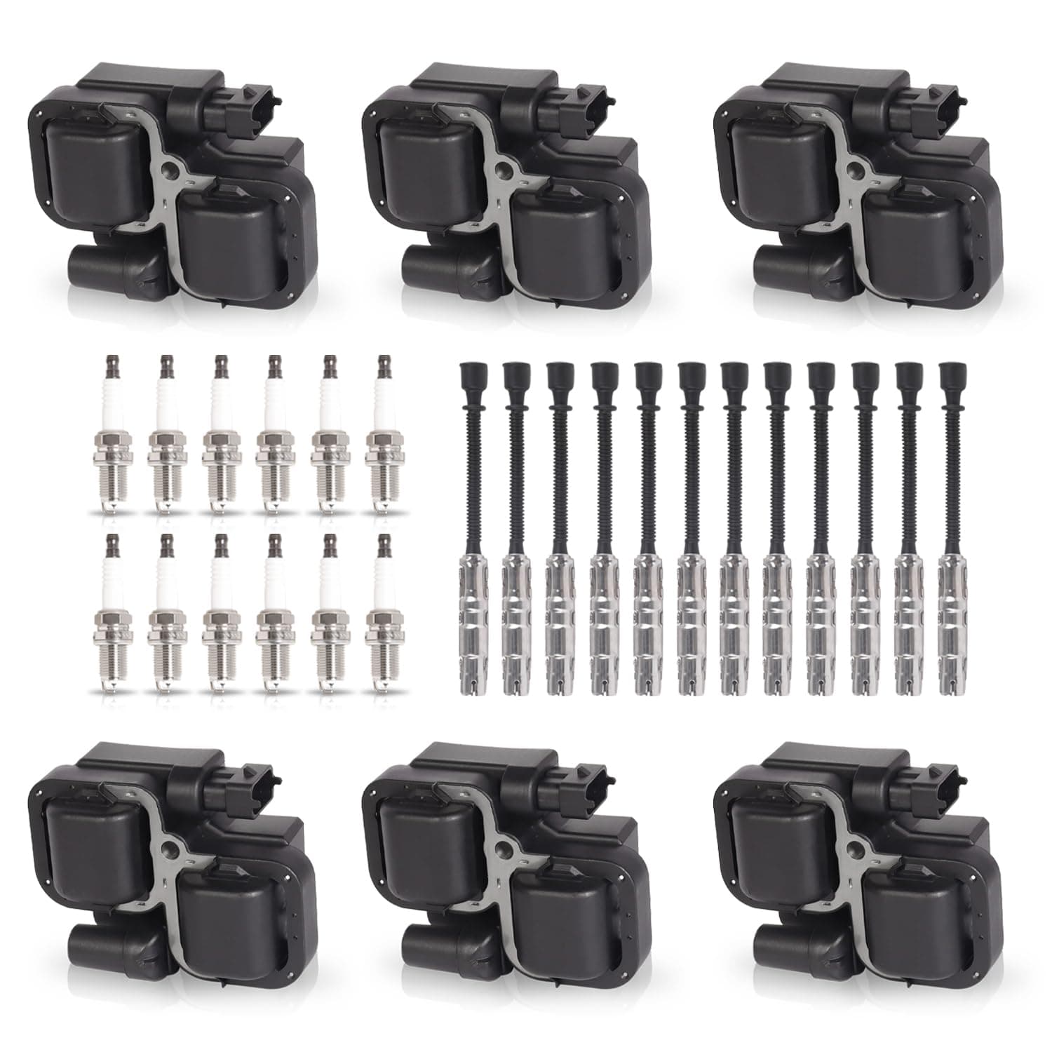 ENA Set of 6 Ignition Coil with 12 Iridium Spark Plug and Wire Set Compatible with Mercedes-Benz Crossfire C240 C280 C320 CLK320 E320 ML320 ML350 SLK320 Replacement for 0001587303 UF359