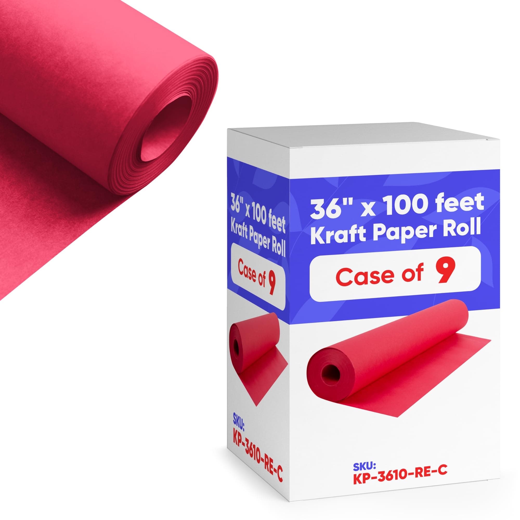 36" x 1200" (100 ft) Red Kraft Paper (Case of 9 Rolls), 45 lbs Thickness, Kraft Paper for School, Art Colored Paper, Gift Wrapping Paper, Packing Paper for Moving