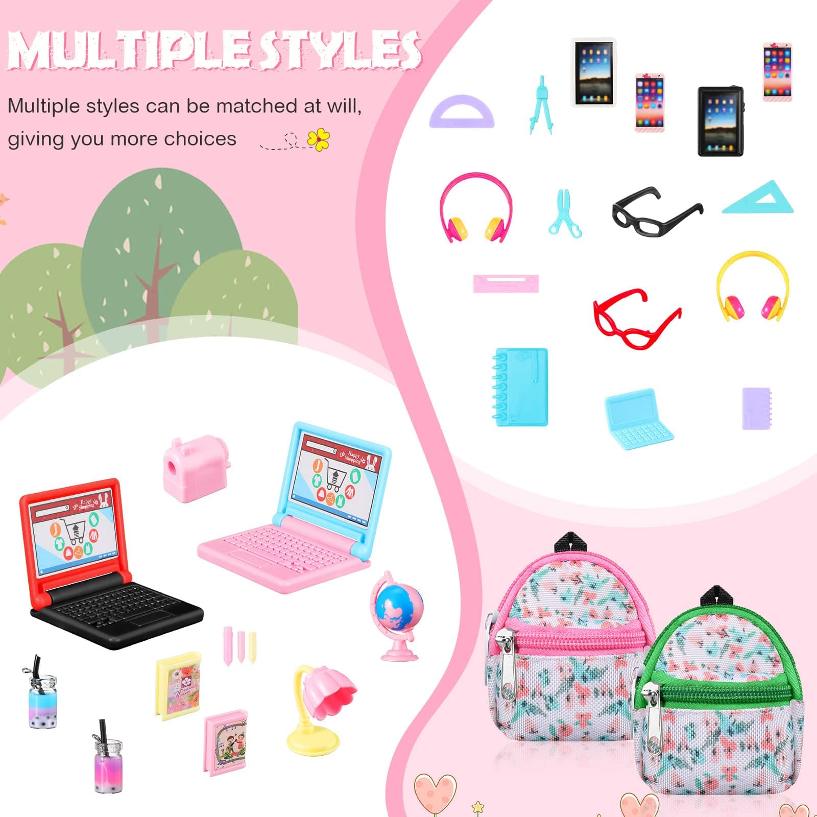 29 Pieces Dollhouse Accessories Mini Laptop Computer Tablet Phone Toy Miniature Glasses Headset Backpack Drink Toys Plastic Doll Accessories
