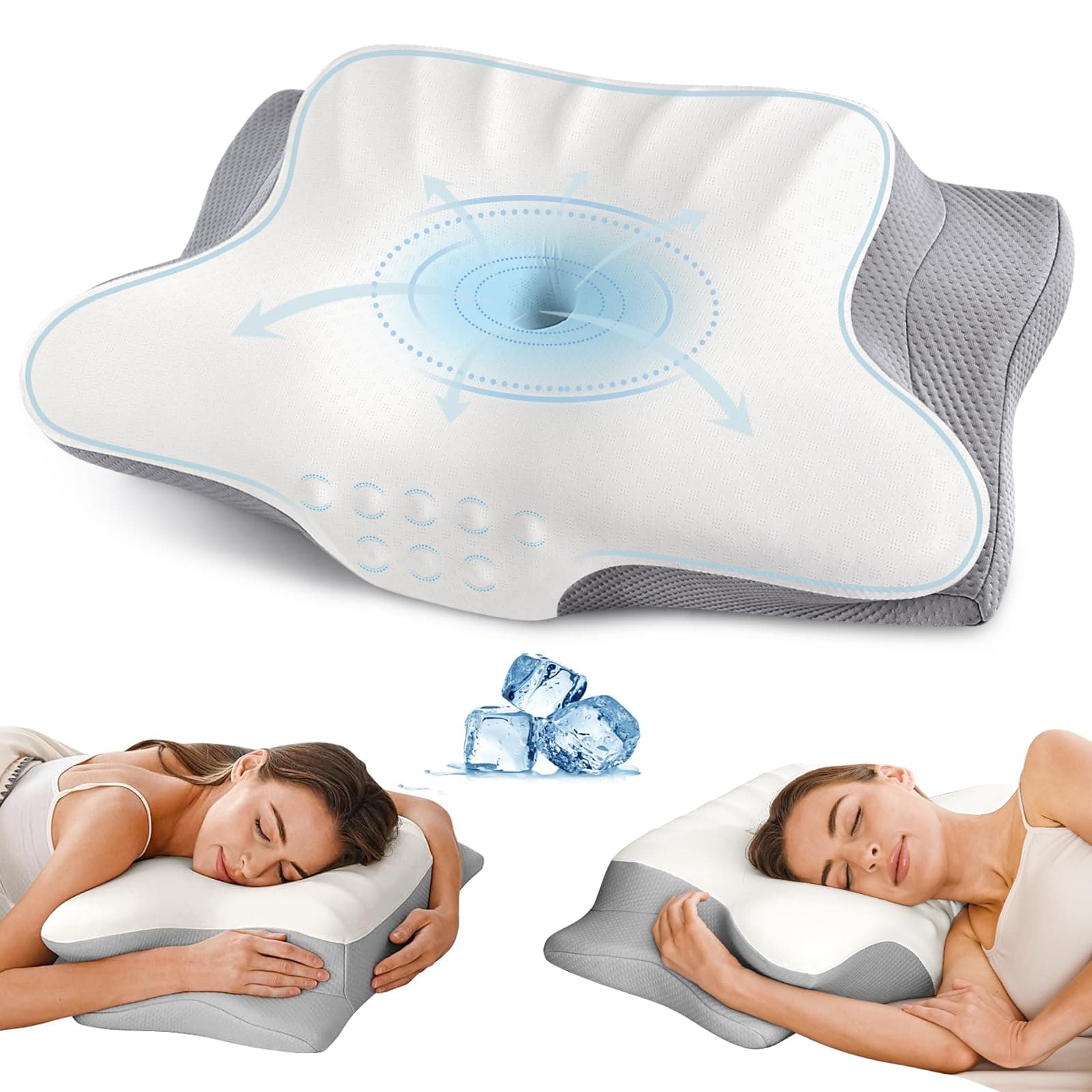 Cervical Neck Pillow for Pain Relief - Ergonomic Memory Foam Pillows for Sleeping, Cooling Side Sleeper Pillow for Neck Support, Contour Orthopedic Bed Pillow for Back Stomach Sleepers