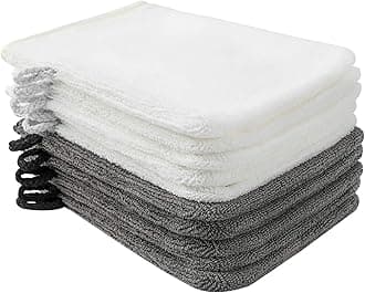 10 Pack Microfiber Body Wash Mitts, Soft Face Mitten, Bath Spa Cloth, Reusable Makeup Remover Mitt Gloves, European Style Wash Cloth, 6×8 inch, White and Grey