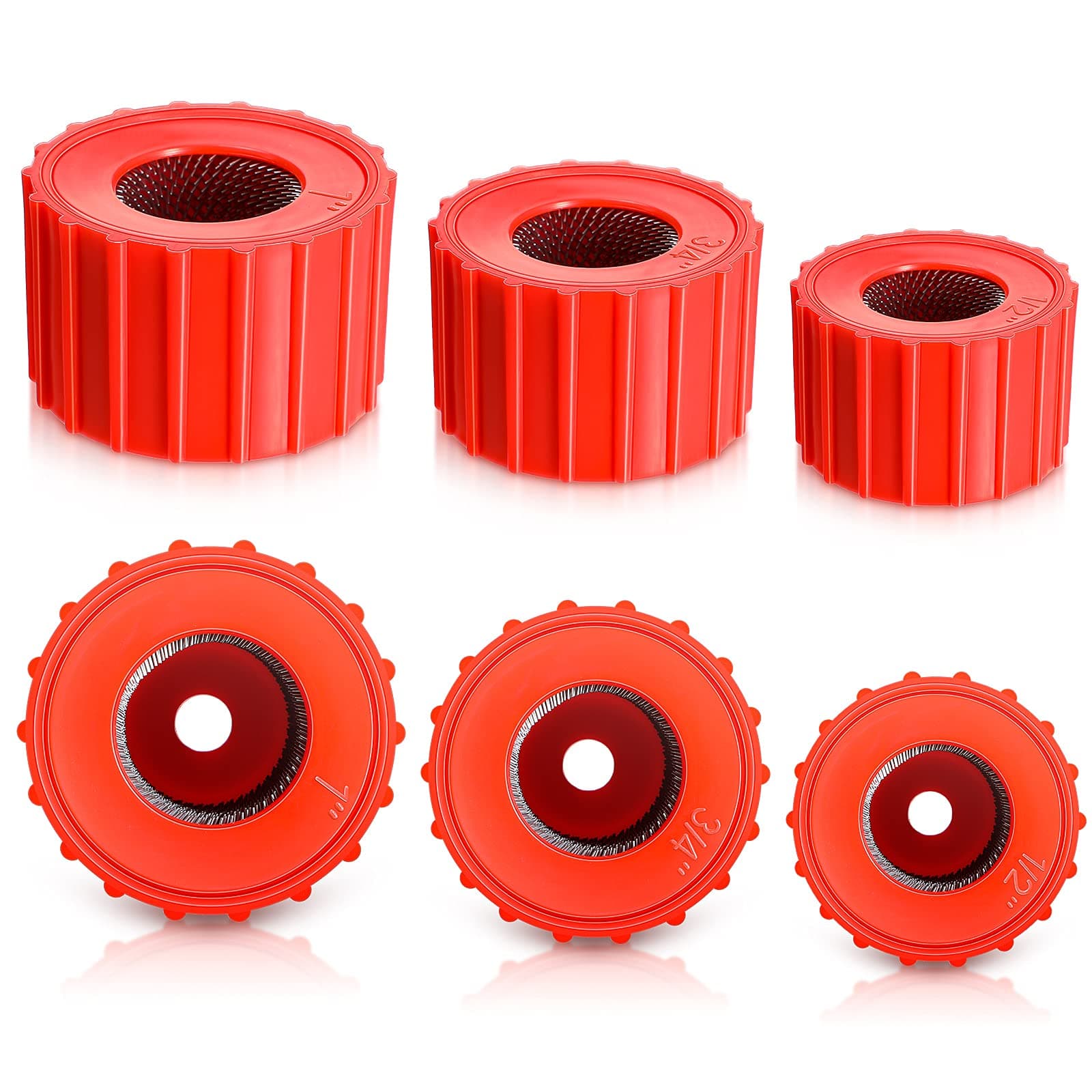 Hotop 6 Pieces Copper Pipe Cleaners Include 12 Inch, 34 Inch, 1 Inch Handy Sized Plumber, Tube Cleaning Brush, Red Different Size Copper Pipe Cleaner (3 Size)