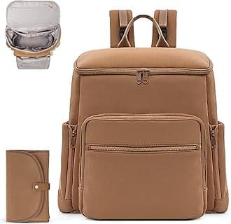 Diaper Bag Backpack, Neoprene Bag Backpack, Large Diaper Backpack with 16 Diaper Bag Organizers, 4 Insulated Pockets, Lighweight Travel Baby Bag with Changing Pad, Brown