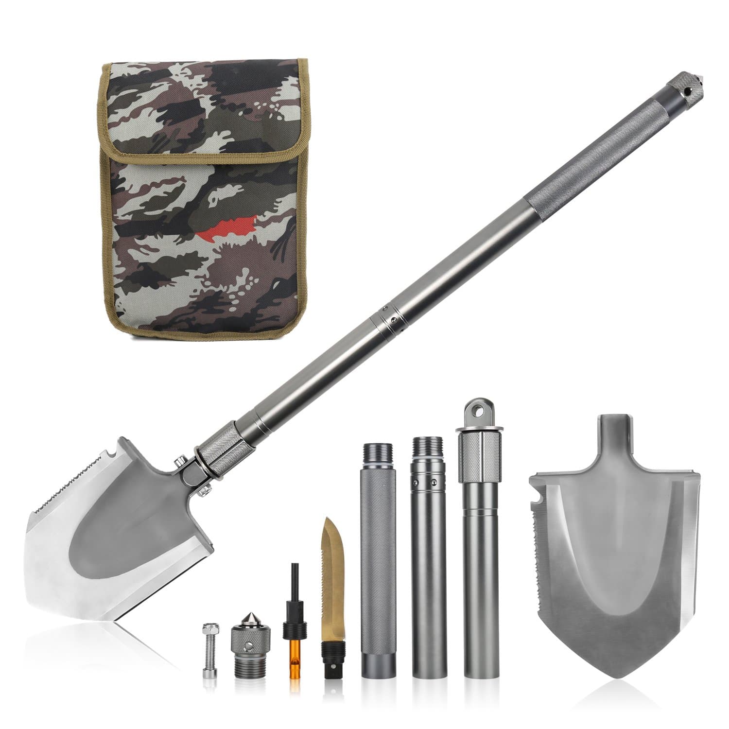 OYISIYI Portable Folding Shovel Pick with Carrying Pouch, Tactical Shovel Trench Entrenching Tool Car Emergency Shovel Multipurpose Survival Shovel Steel Spade for Camping Hiking Backpack Garden Snow