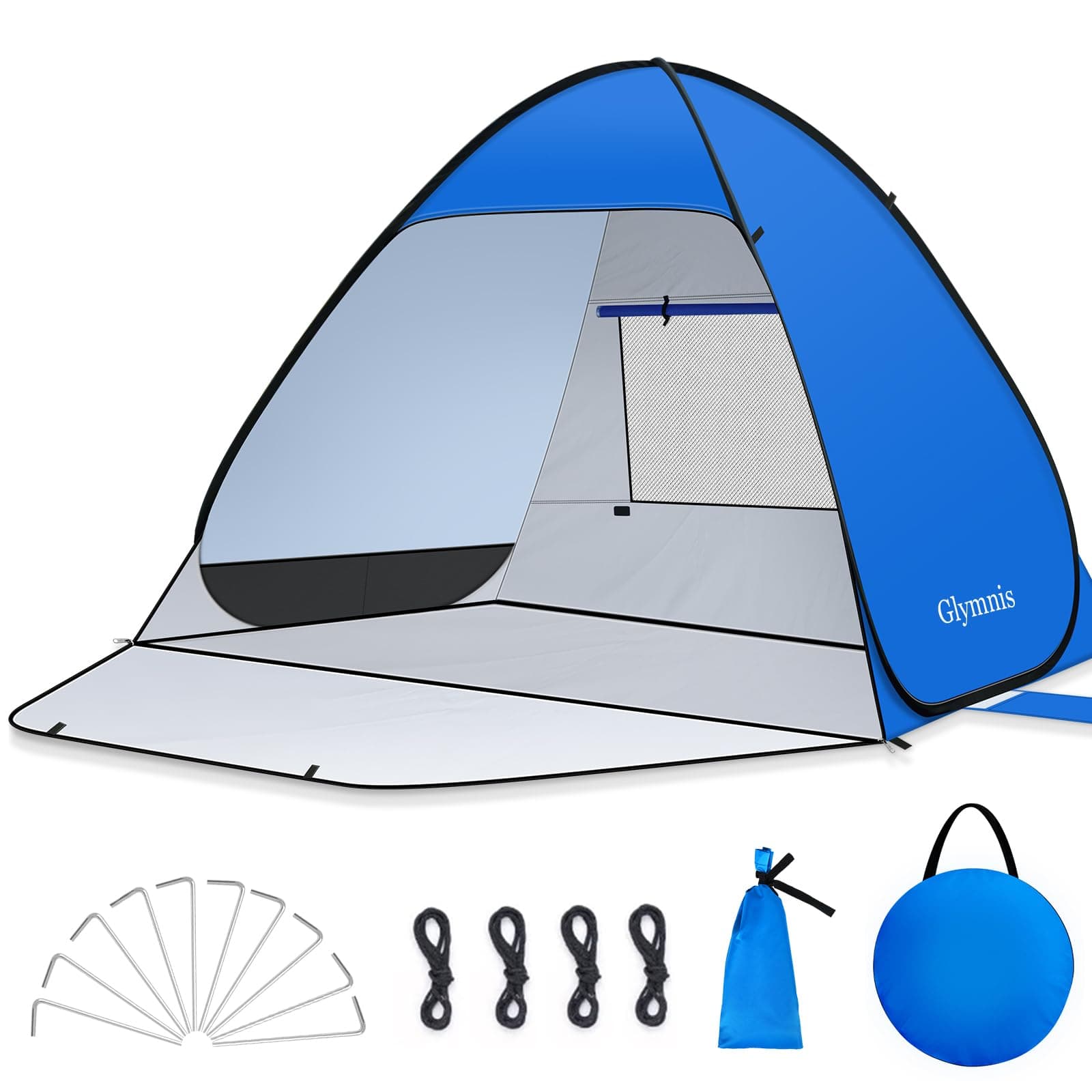 Glymnis Pop Up Beach Tent Small for 1-2 Person/Large for 3-4 Person, UV Protection Beach Sun Shelter with Zipper Porch, Portable Sun Shade Tent for Beach, Garden, Picnic