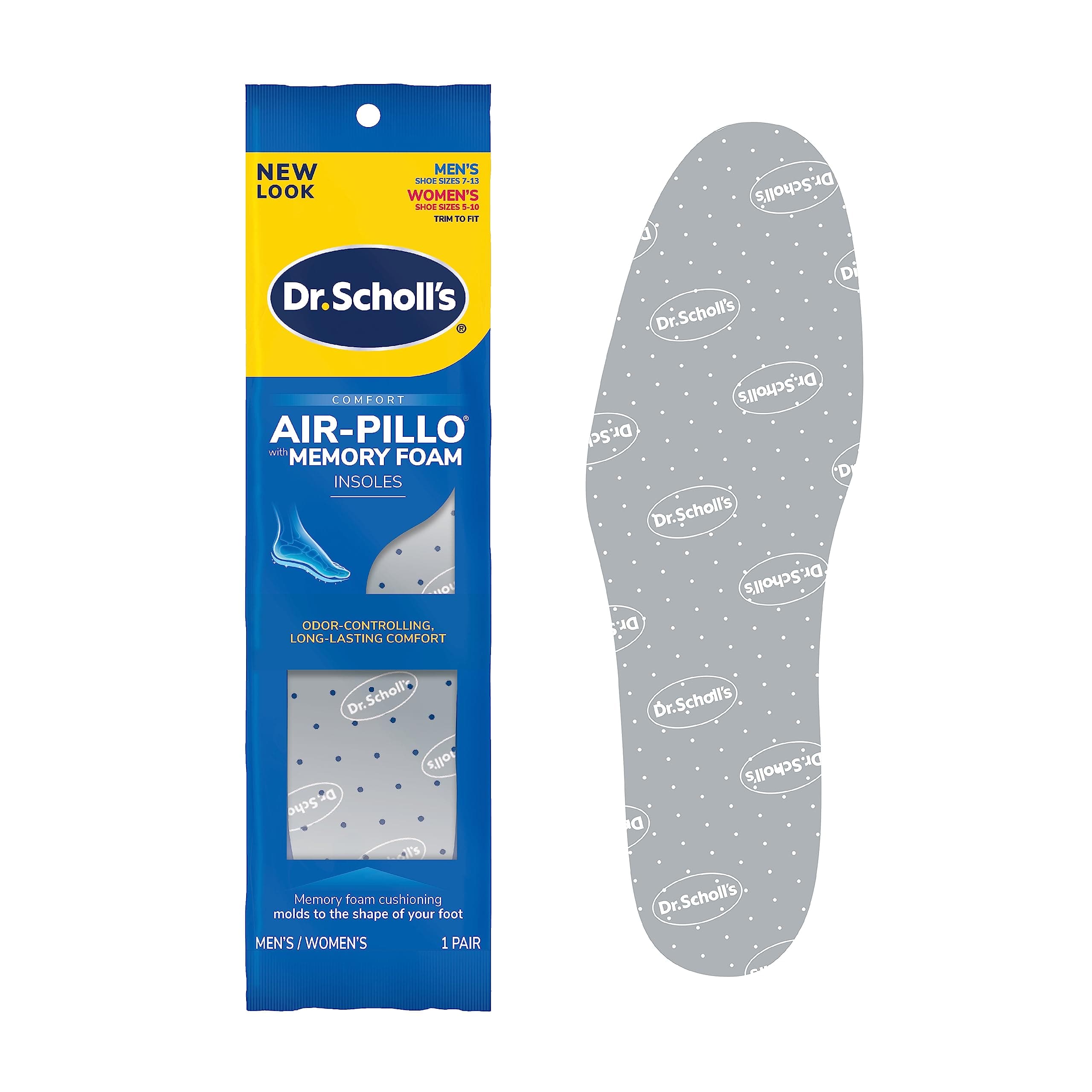 Dr. Scholl's Air-Pillo with Memory Foam Insoles, Unisex (Men 7-13) (Women 5-10), Trim to Fit Inserts-1 Pair (Pack of 1)