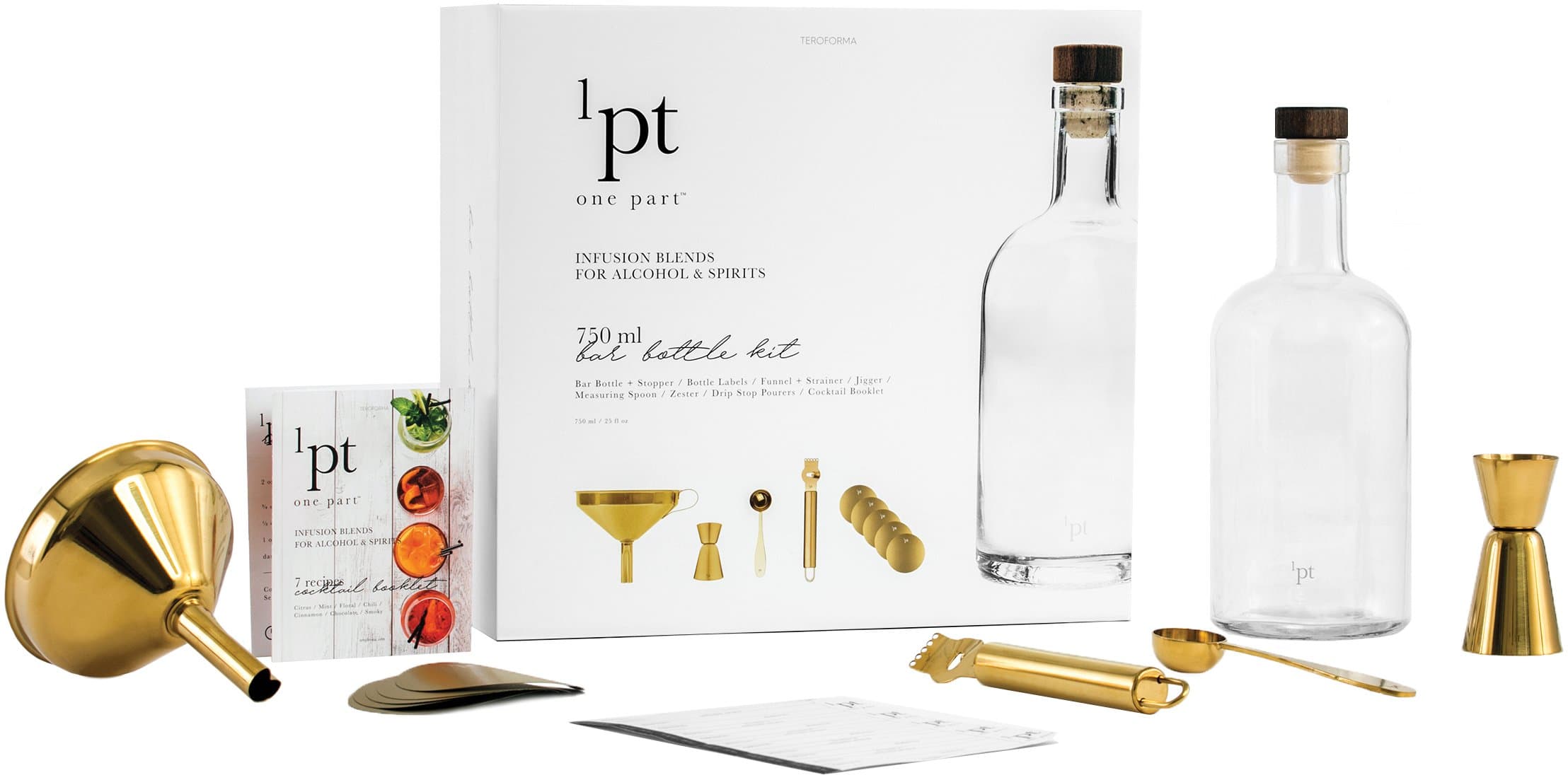 Teroforma 1pt Bar Bottle Kit – Home Bar Tools for Infused Cocktails (7-Piece Set)