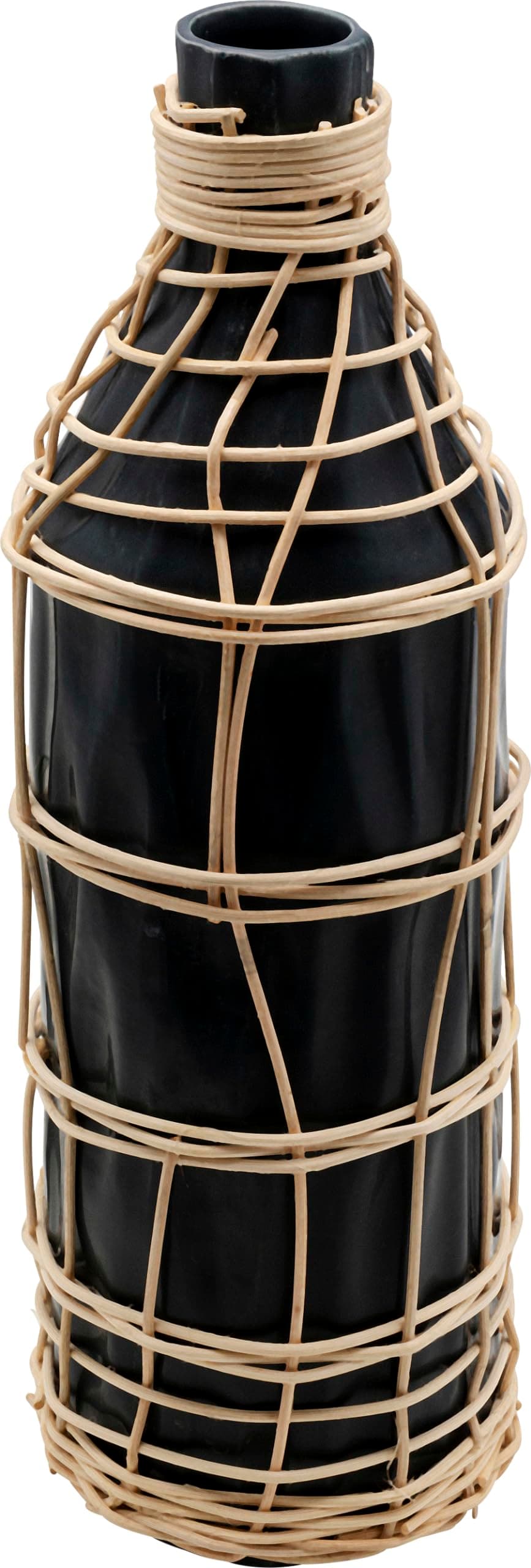 Kare Caribbean Design Vase, Black, Ceramic Glazed Stoneware, Seagrass Cladding, Flower Vase, Decorative Vase, Vase Container, 42 cm