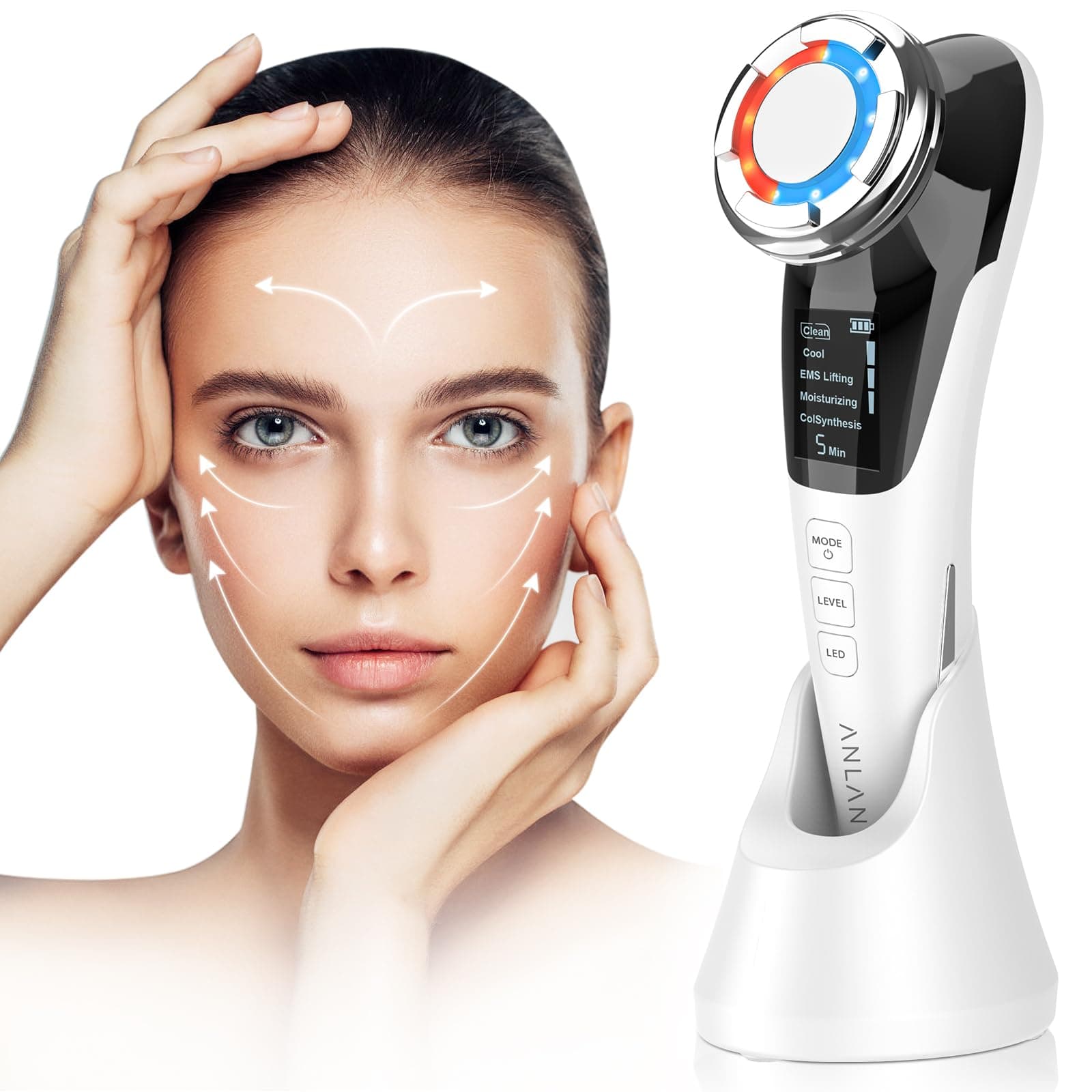 Face Massager for Skin Care,Beauty Device Multi Anti-Wrinkle High-Frequency EMS Facial Lifting Toning with Red/Blue Machine,Skin Rejuvenation and Tightening