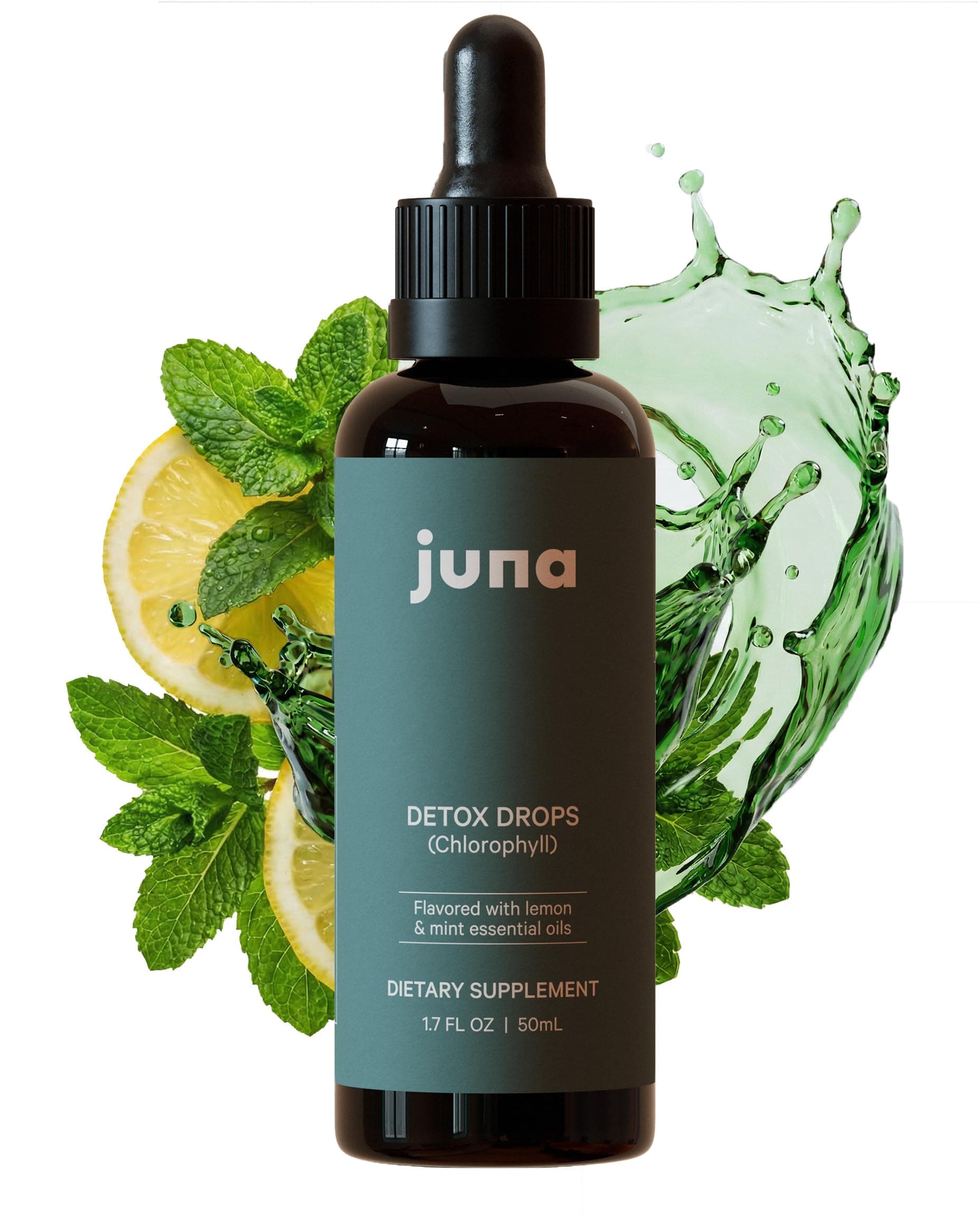 Juna Detox Chlorophyll Drops — Daily Wellness & Detox Support | Lemon Mint Spa Water Taste | Supports Cellular Health, Cleanse, and Internal Freshness | 60mg Chlorophyll per Serving
