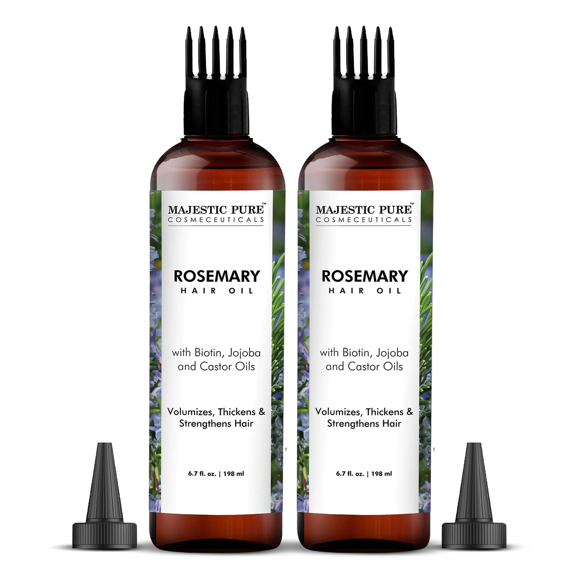 100% Pure Rosemary Oil For Hair Growth - Strengthening, Nourishing, Volumizing - Infused with Biotin Oil, Jojoba Oil & Castor Oil - Non GMO Verified - 6.7 Fl Oz (Pack of 2)